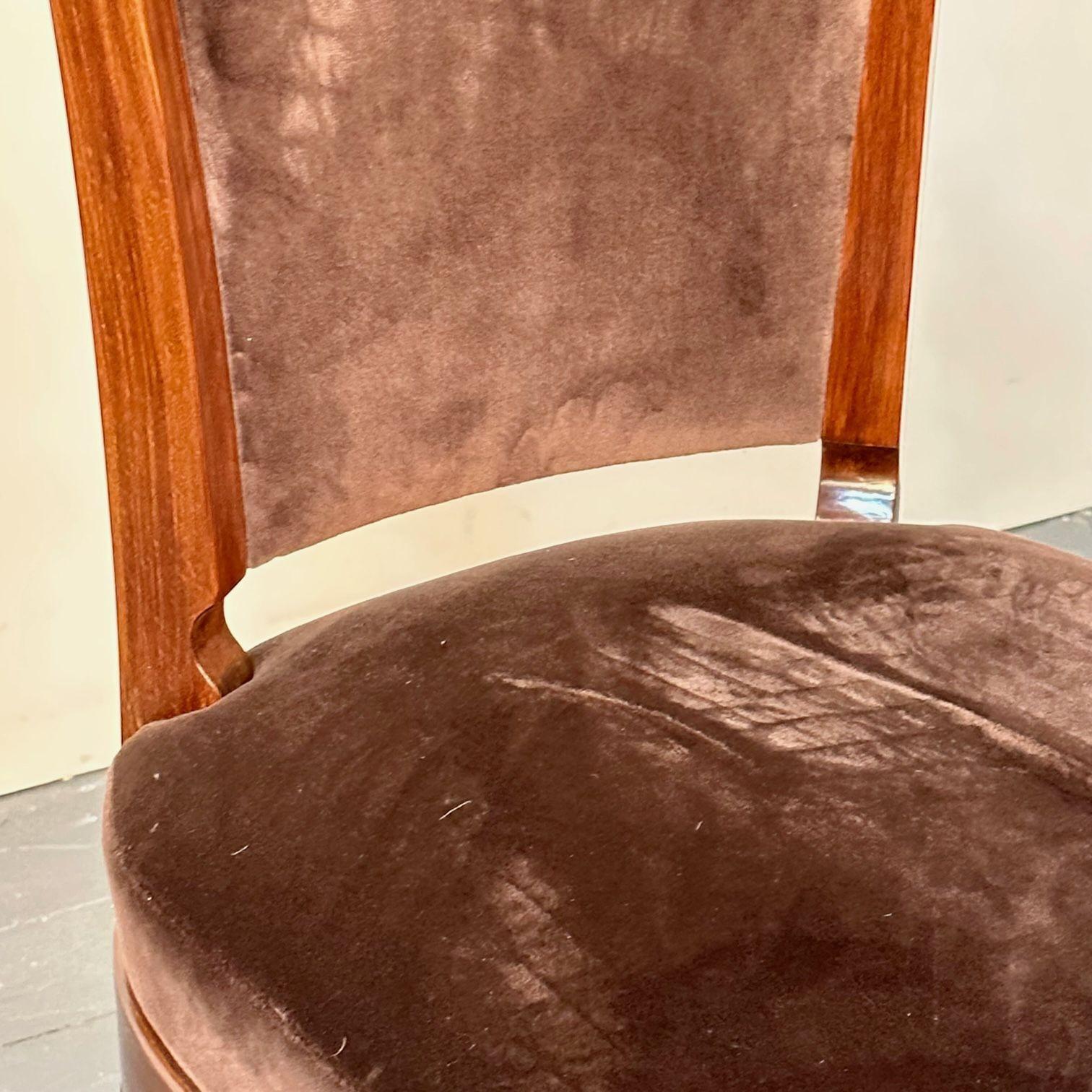 Six chaises de salle à manger / d'appoint Art Déco françaises en noyer, velours brun, style Ruhlman en vente 9