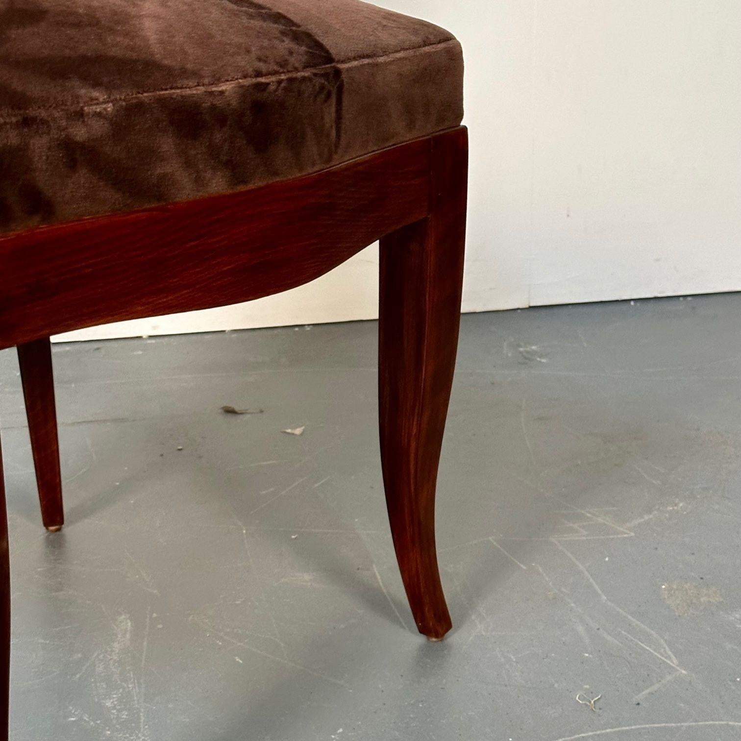 Six chaises de salle à manger / d'appoint Art Déco françaises en noyer, velours brun, style Ruhlman en vente 11