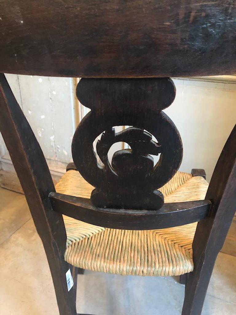 Six French Carved Walnut Rushseat Dining Chairs In Good Condition In Vista, CA