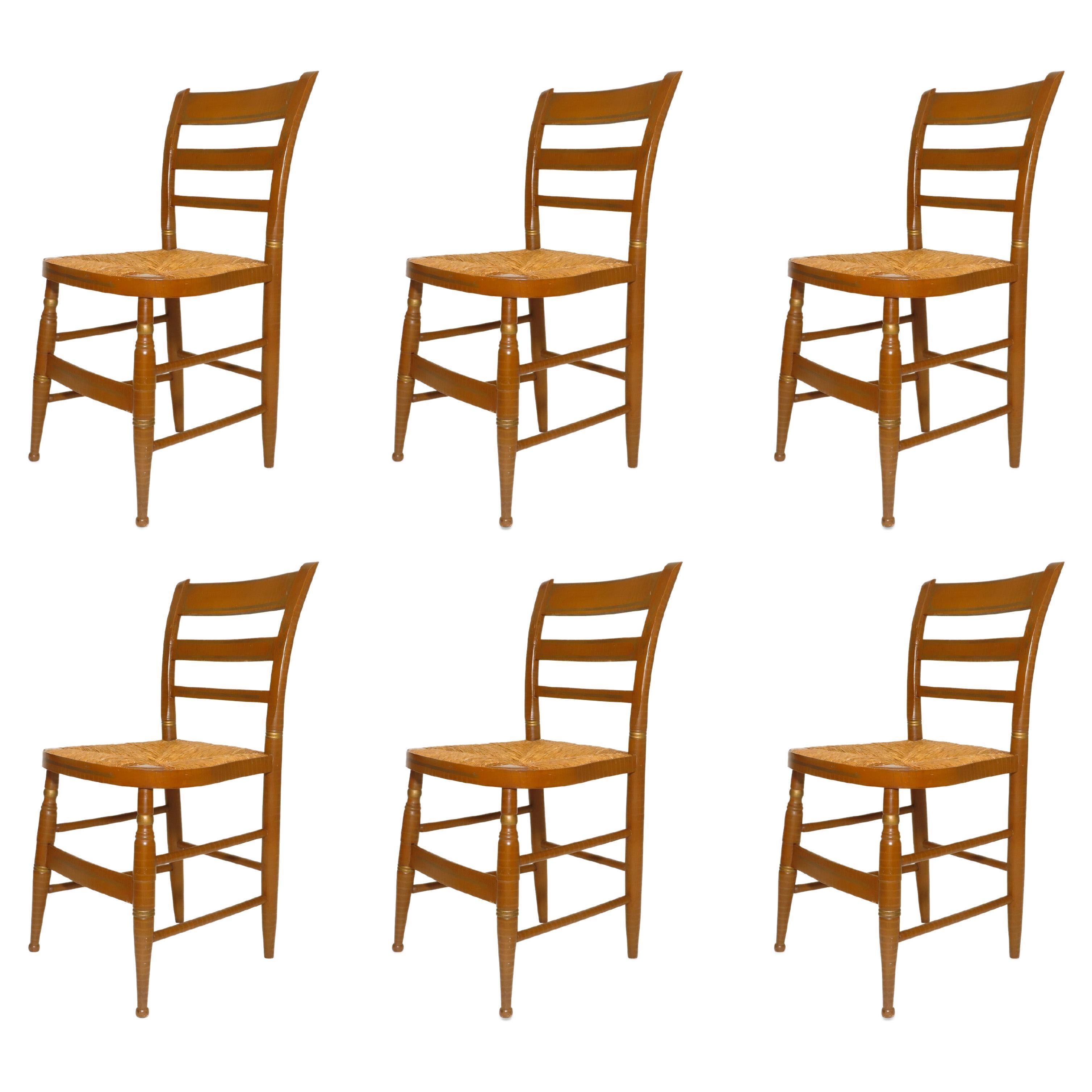 Six French Chairs with Woven Straw Seat For Sale