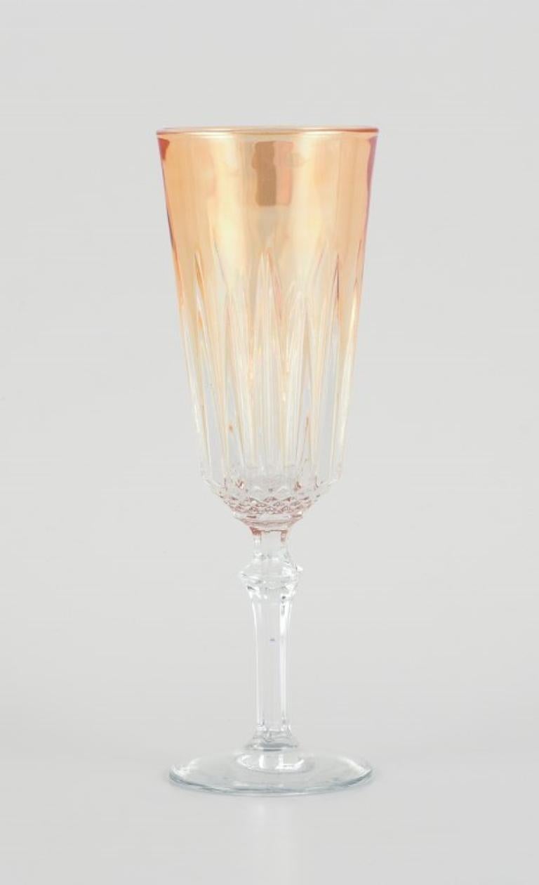 20th Century Six French champagne flutes in crystal glass. Classic design in different color For Sale