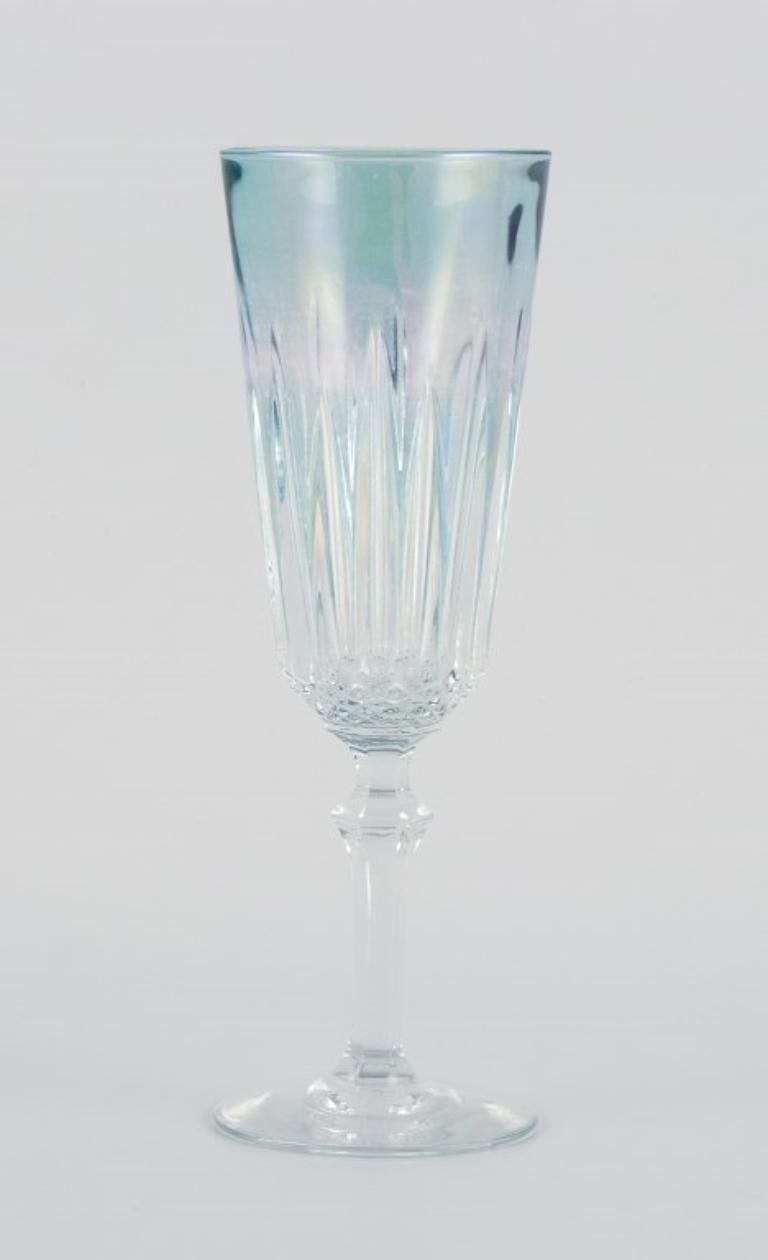 Crystal Six French champagne flutes in crystal glass. Classic design in different color For Sale