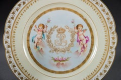 Six French Chateau Sevres Porcelain Pink Ground Painted Plates