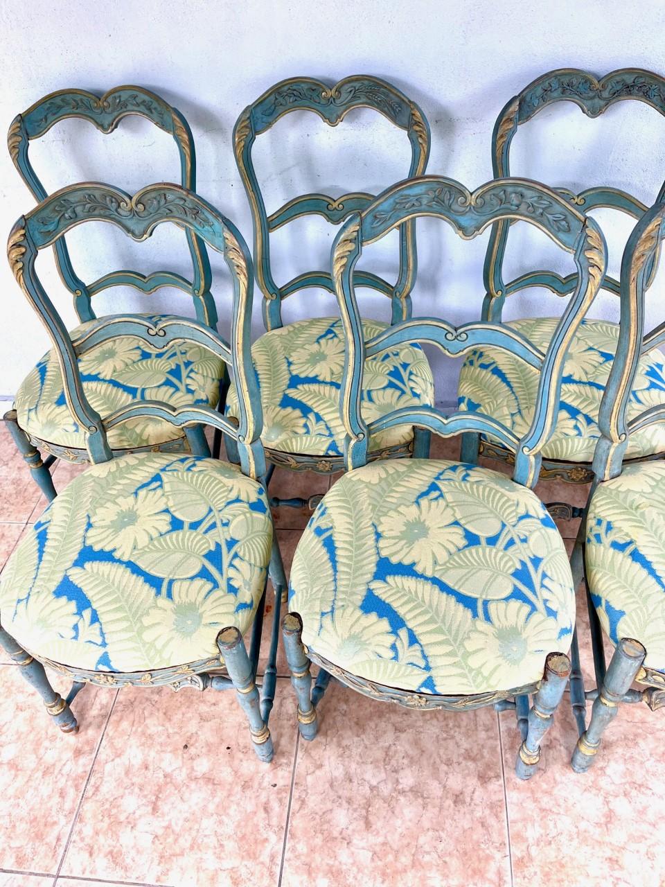 Six French Country Ladderback Painted Dining Chairs Early 19th Century 4