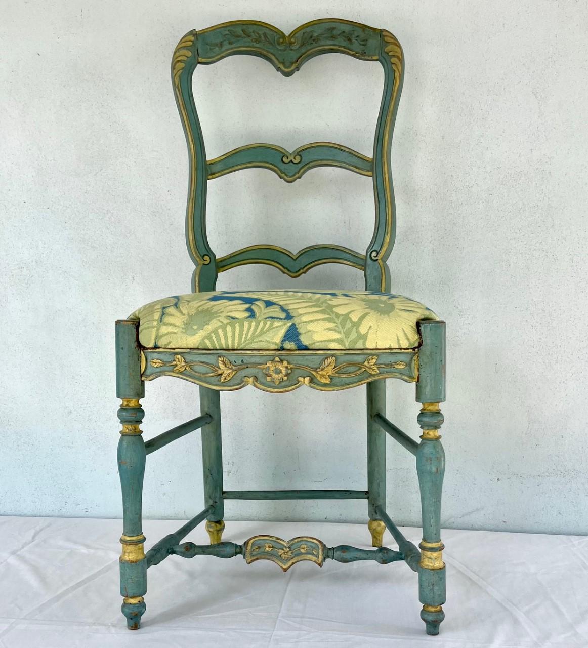 Six French Country Ladderback Painted Dining Chairs Early 19th Century For Sale 7