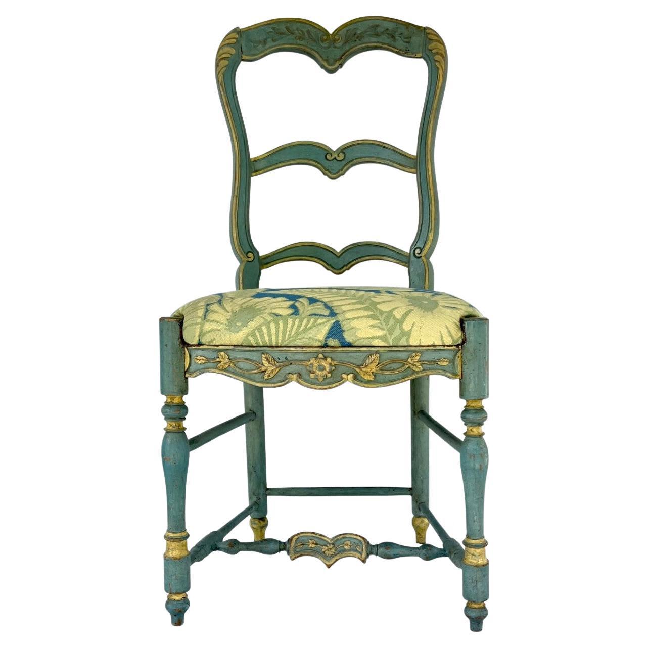 Hand-Carved Six French Country Ladderback Painted Dining Chairs Early 19th Century For Sale