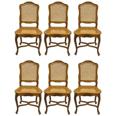 Six French Country Provincial Style Walnut and Cane B. Altman Dining Chairs