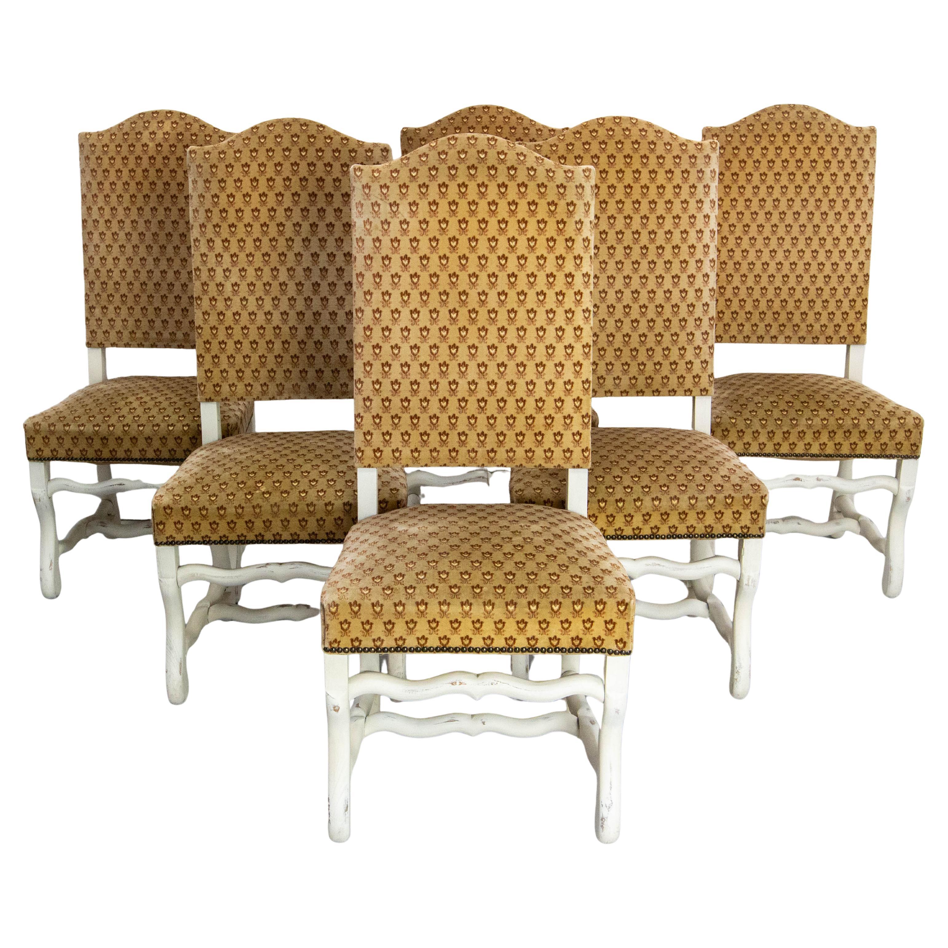 Six French Dining Chairs Beech Os de Mouton Louis XIII St. Refinished circa 1960
