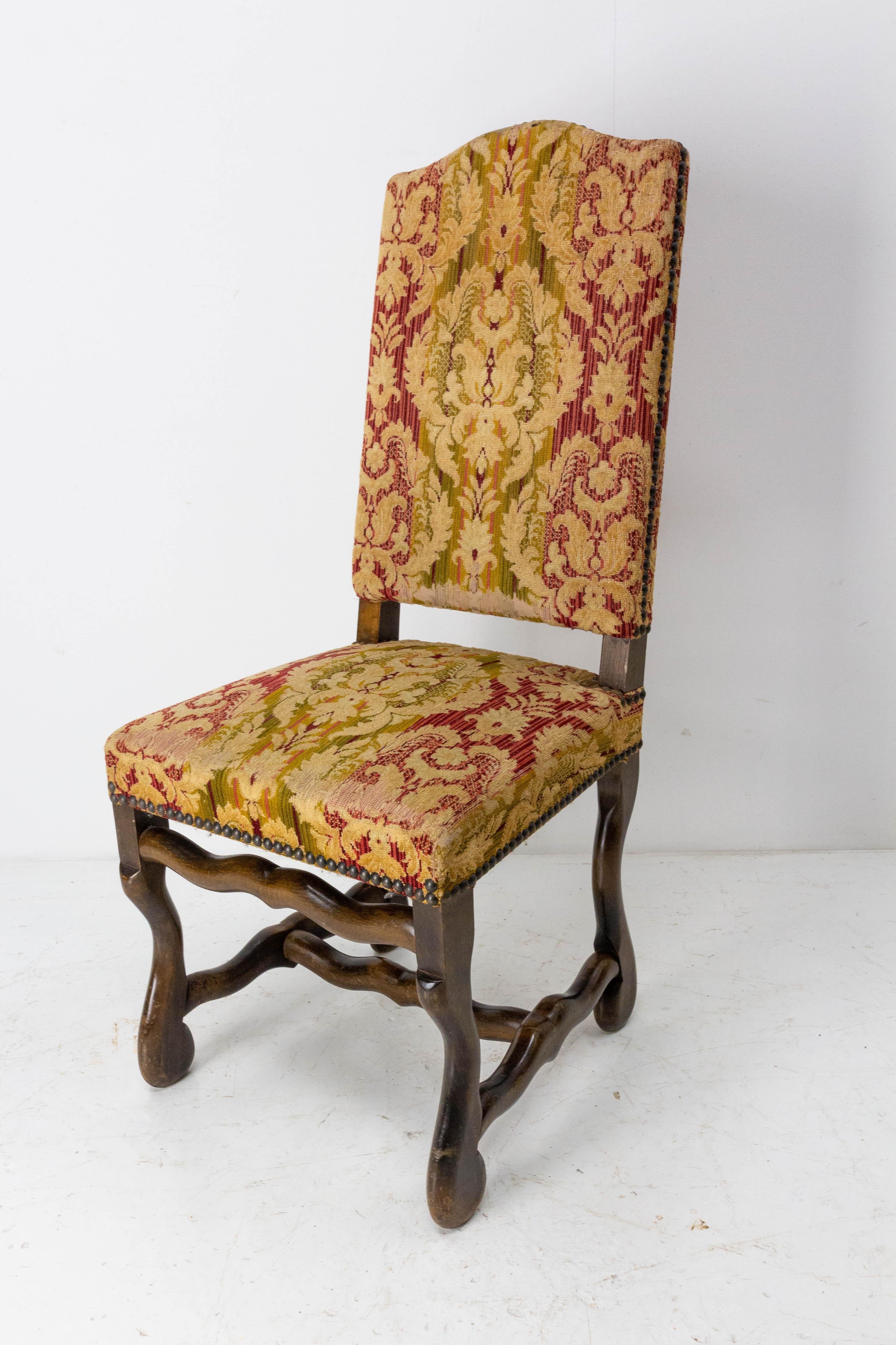 Upholstery Six French Dining Chairs Beech Os de Mouton Louis XIII Style, circa 1960 For Sale