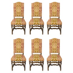 Antique Six French Dining Chairs Beech Os de Mouton Louis XIII Style, circa 1960