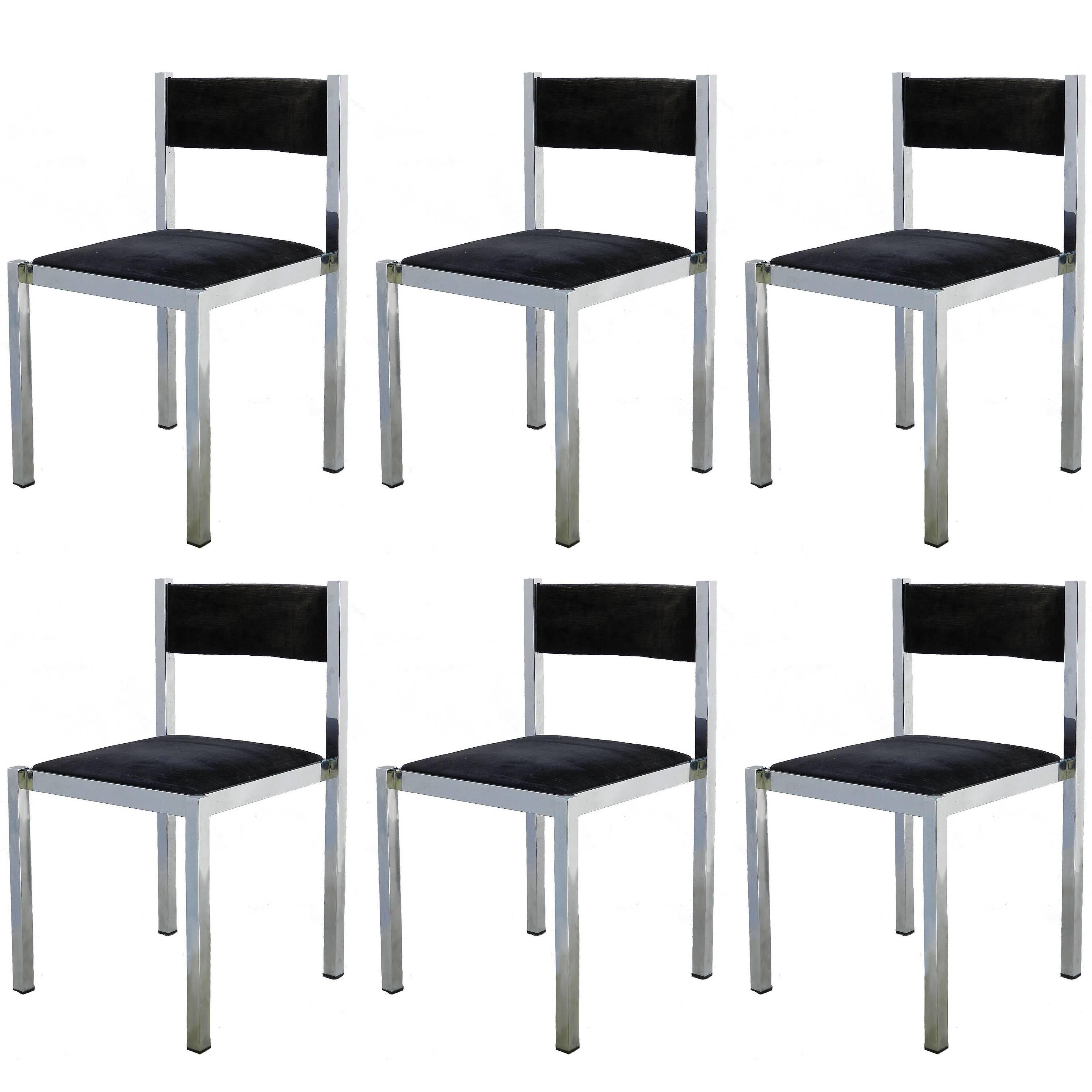 Six French Dining Chairs Midcentury Chrome For Sale