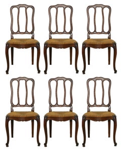 Six French Dining Chairs Oak Chairs Rush Seats, Early 20th Century