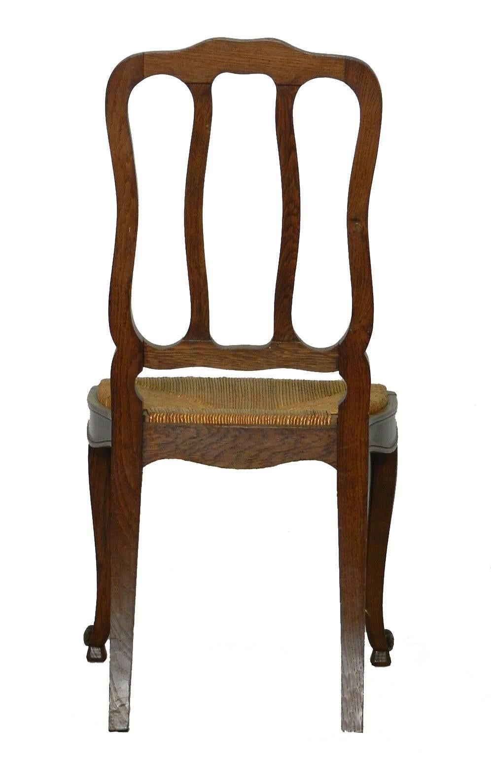 Six French Dining Chairs Oak Chairs Rush Seats, Early 20th Century For Sale 2