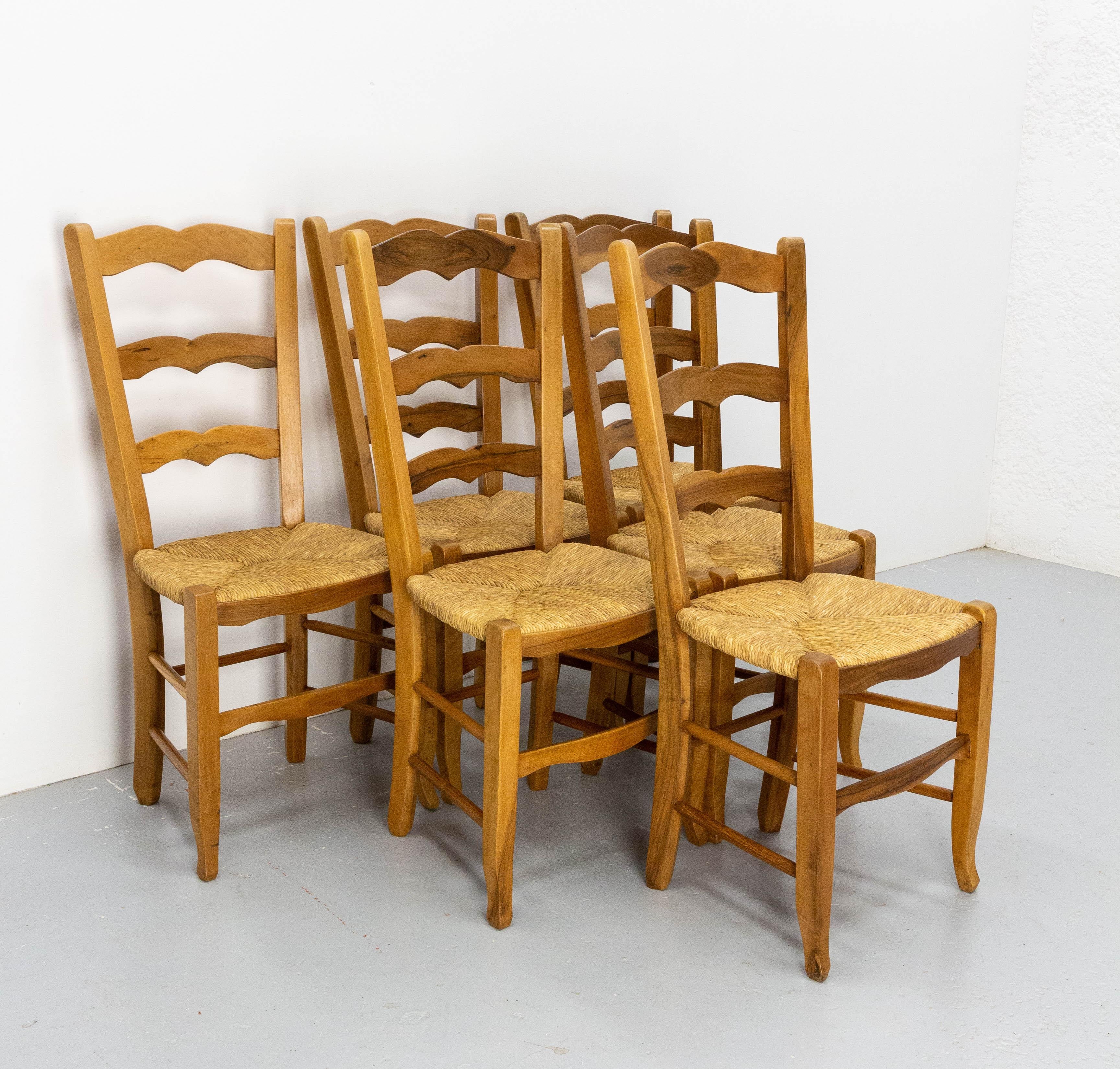 French Provincial Six French Dining Chairs Oak Chairs Rush Seats Provincial Style, circa 1970 For Sale