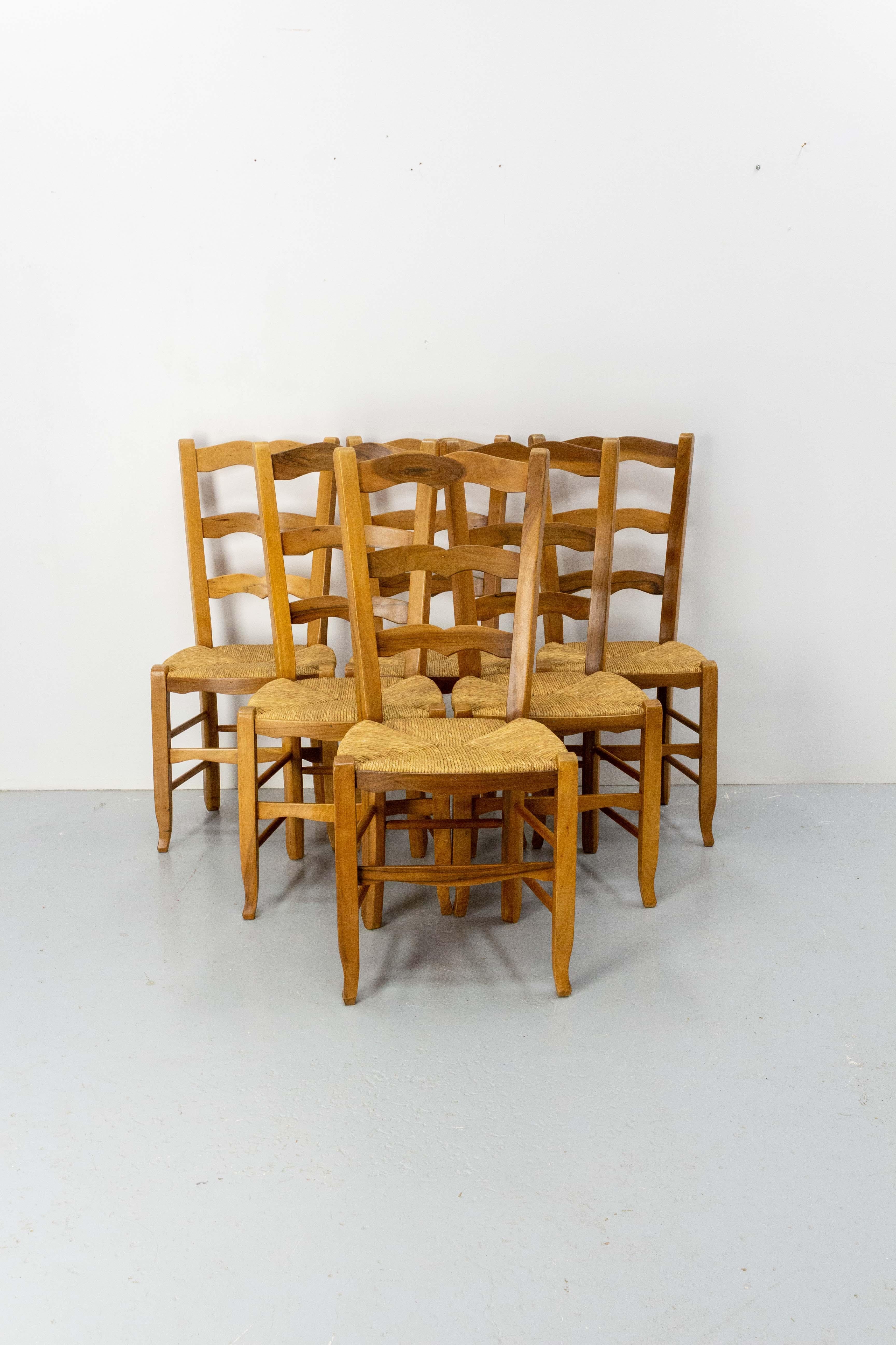 Six French Dining Chairs Oak Chairs Rush Seats Provincial Style, circa 1970 In Excellent Condition For Sale In Labrit, Landes