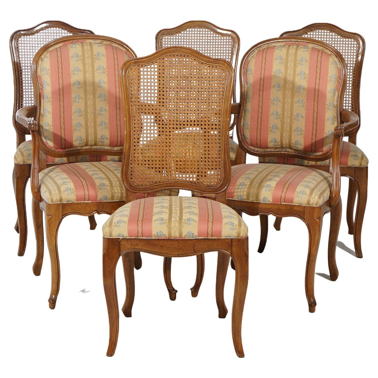 Six French Louis XIV Style Mahogany & Cane Dining Chairs 20th C For Sale