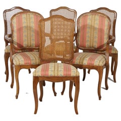 Vintage Six French Louis XIV Style Mahogany & Cane Dining Chairs 20th C