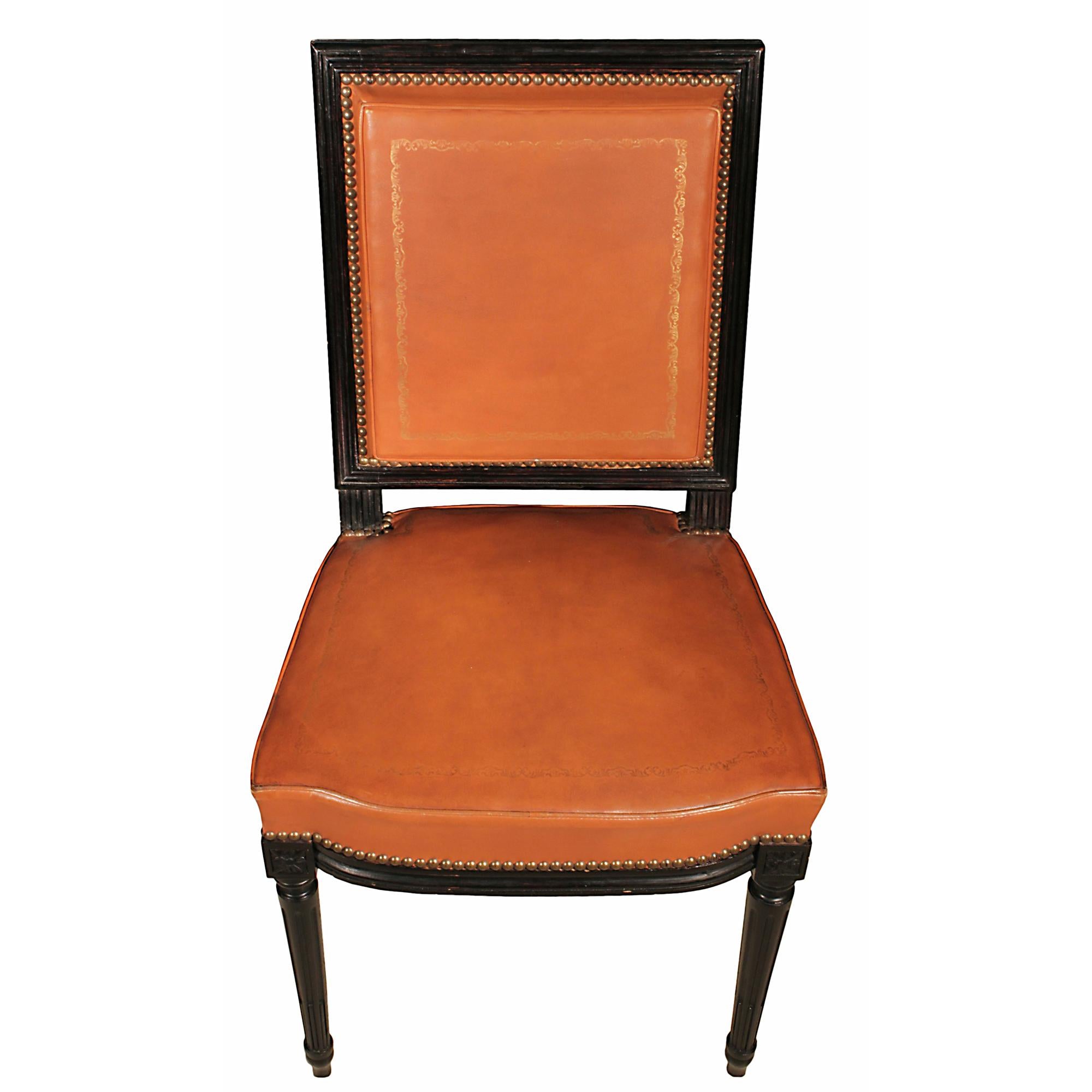 Ebonized Six French Louis XVI Style Turn of the Century Side Chairs