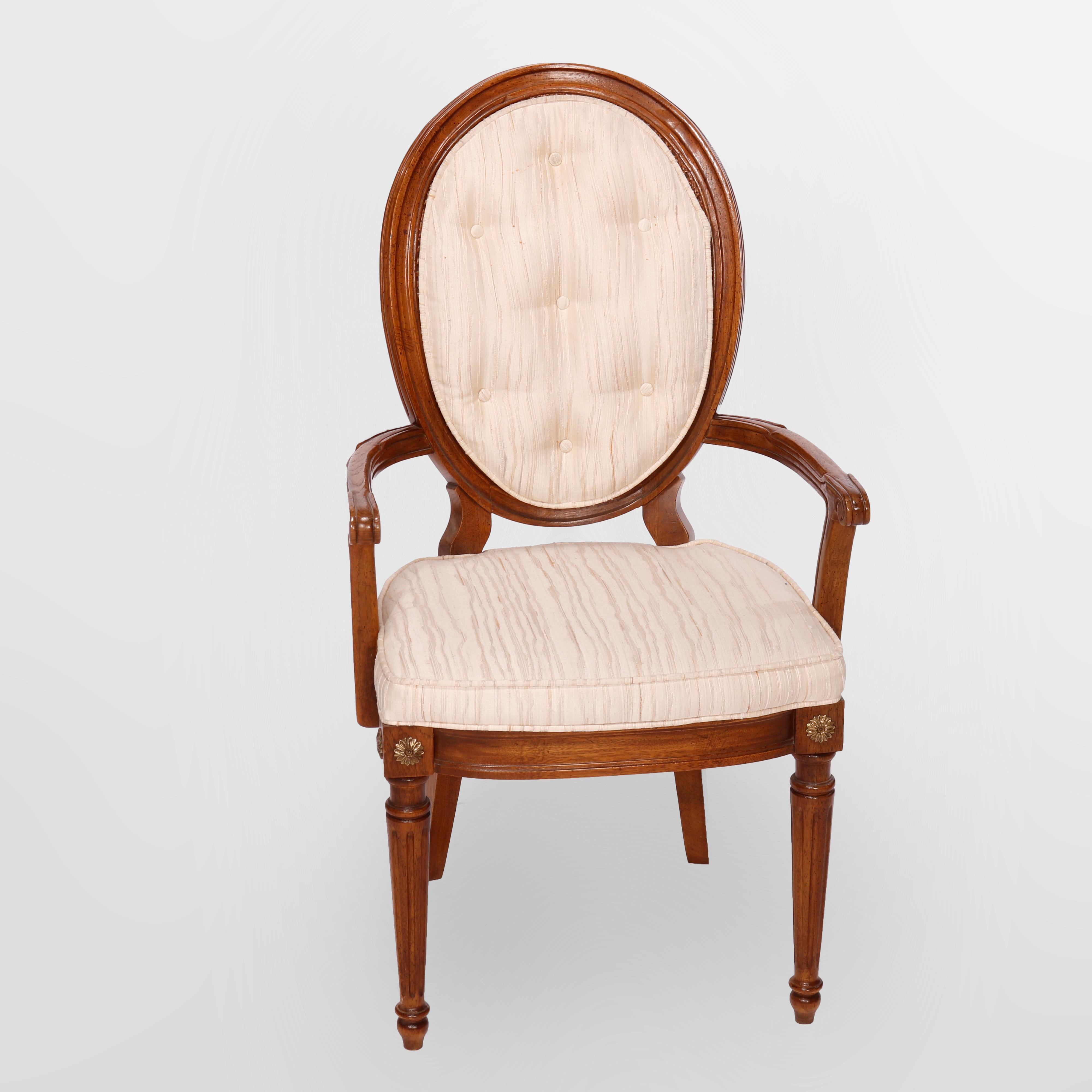 20th Century Six French Louis XVI Style Walnut & Pressed Cane Upholstered Dining Chairs 20thC