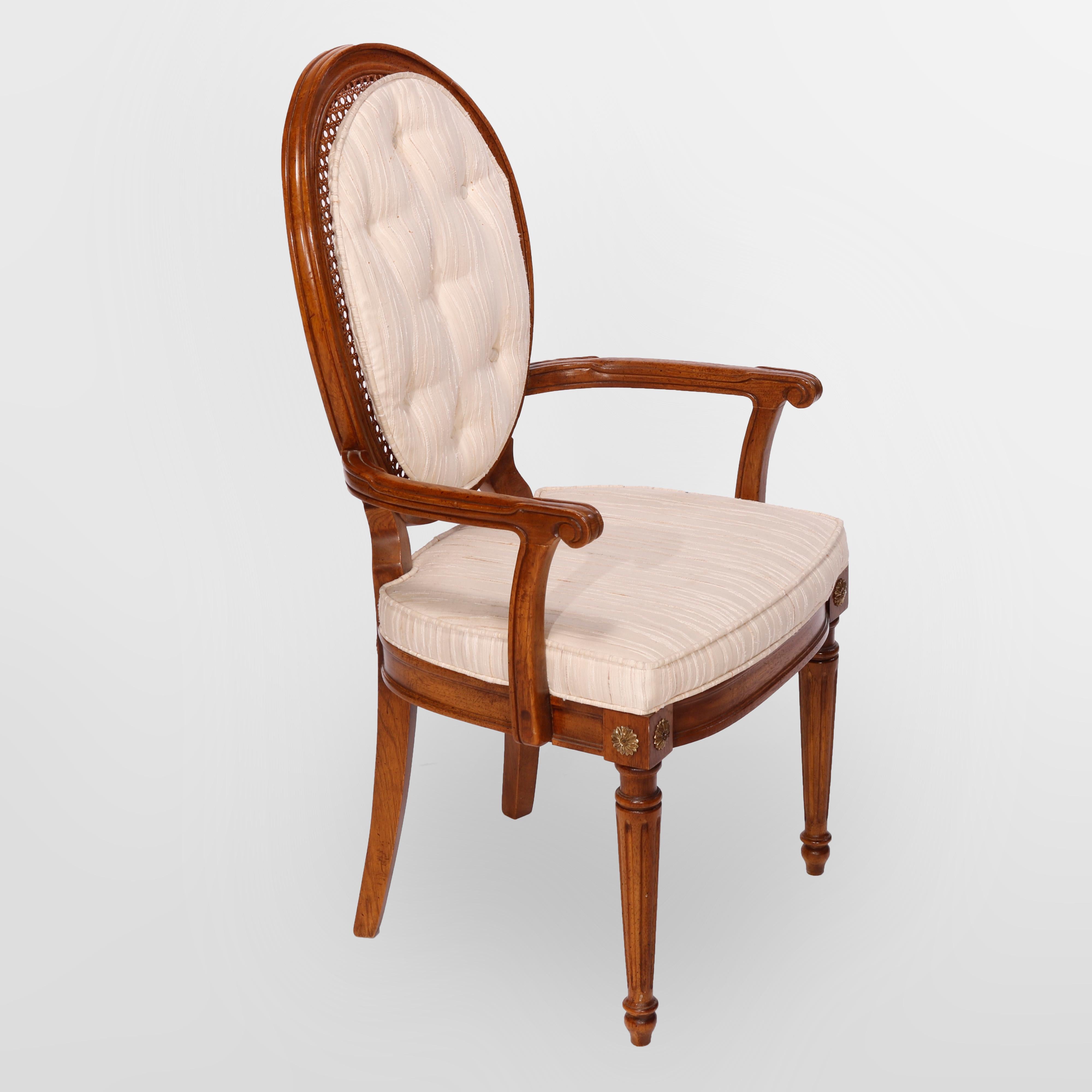 Upholstery Six French Louis XVI Style Walnut & Pressed Cane Upholstered Dining Chairs 20thC