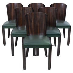 Six French Macassar Dining Chairs, 1930s, Art Deco, Original