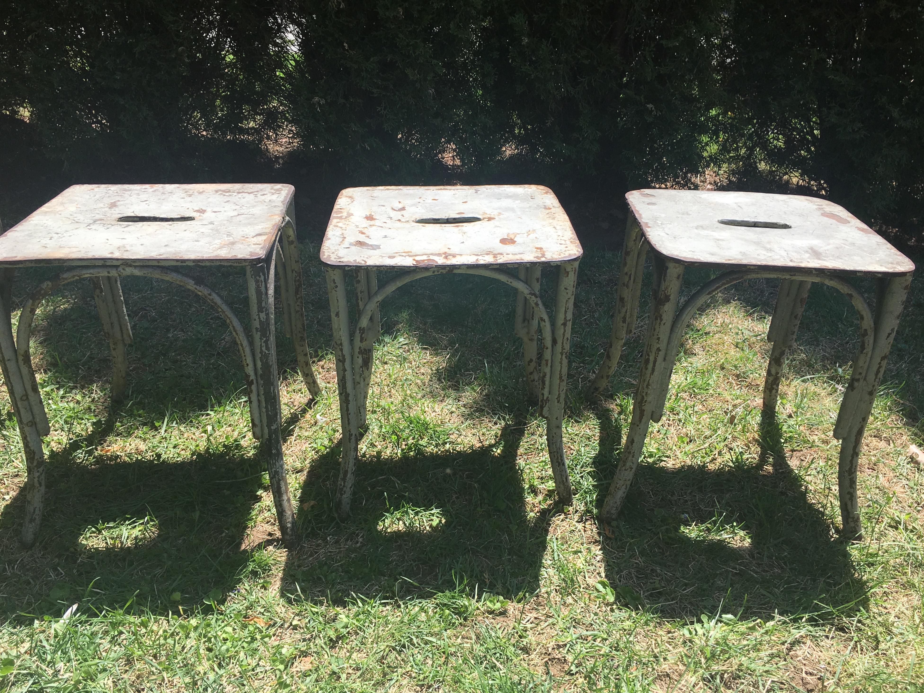 Four French Wrought Iron Garden Stools or Side Tables In Good Condition In Woodbury, CT