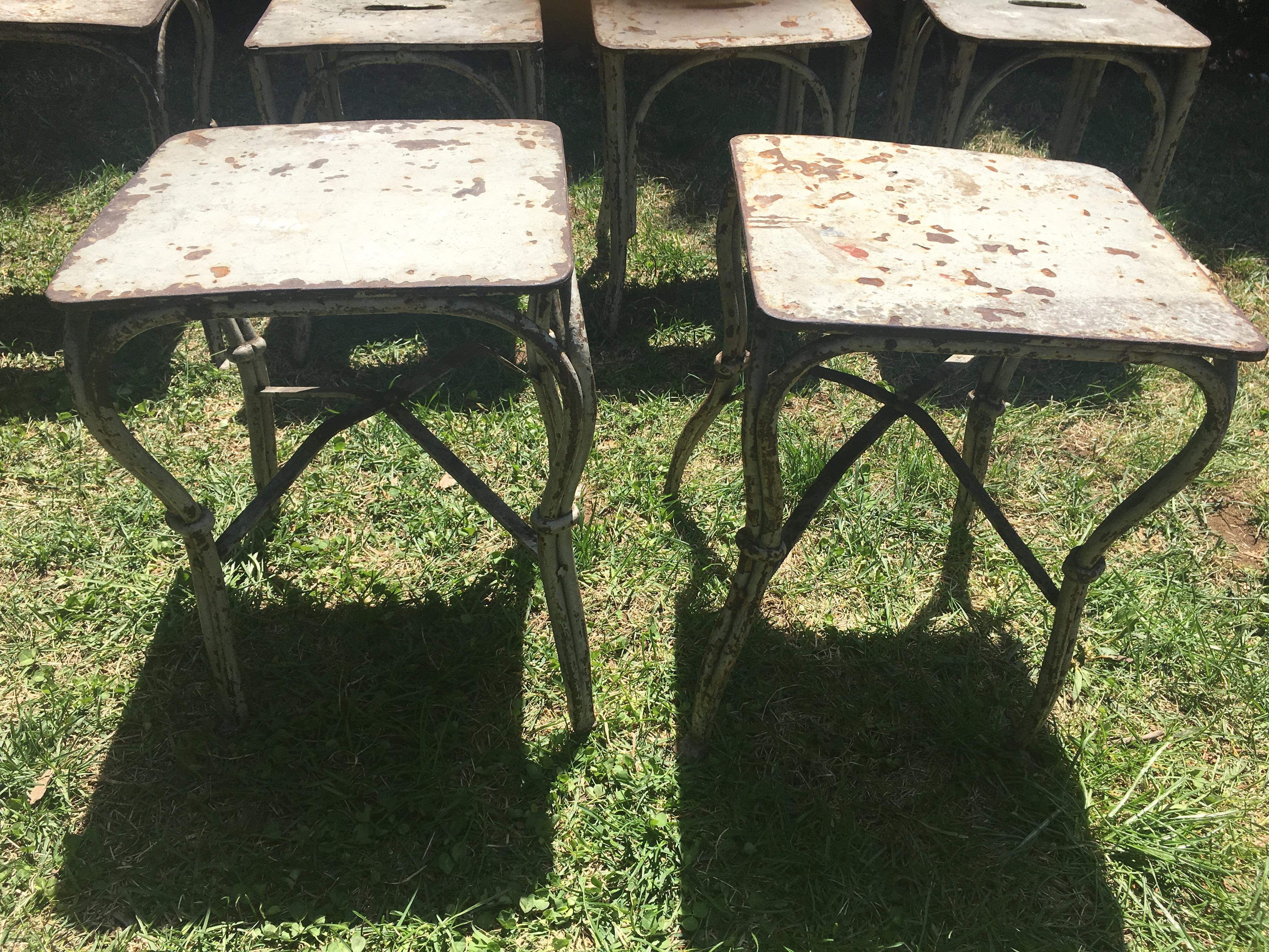 19th Century Four French Wrought Iron Garden Stools or Side Tables