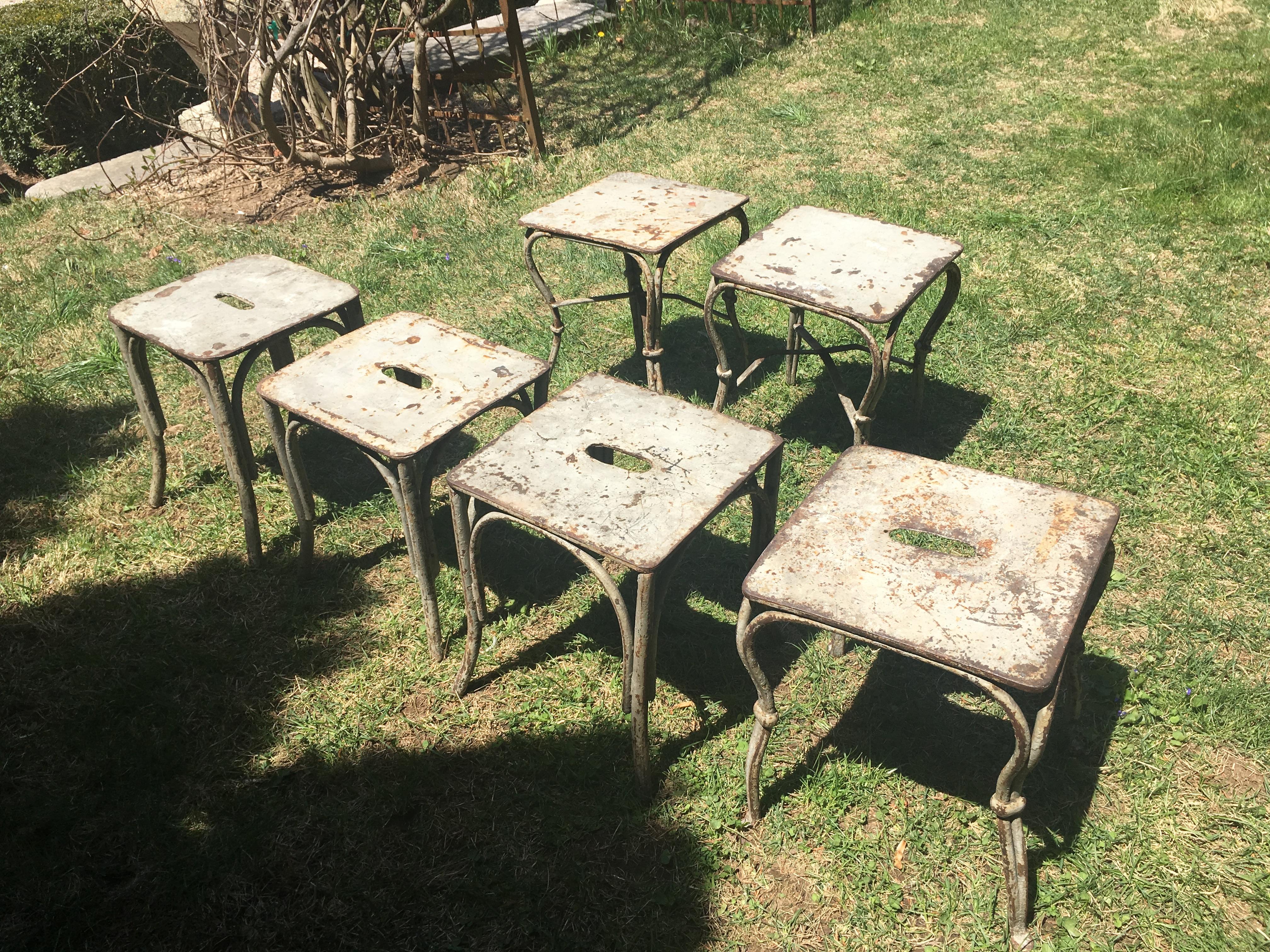 Four French Wrought Iron Garden Stools or Side Tables 4