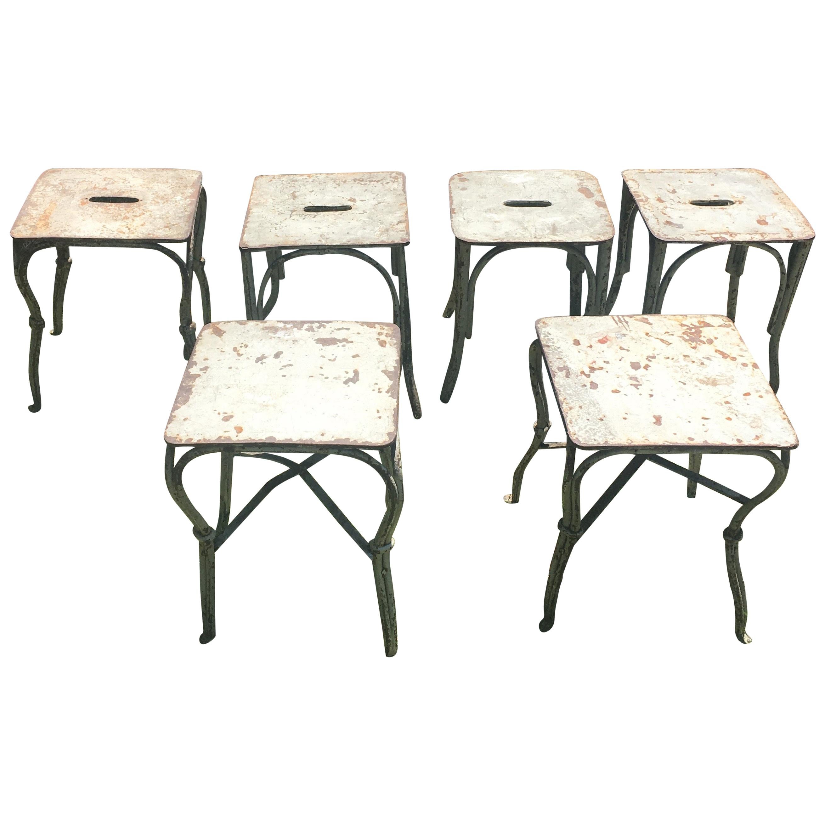 Four French Wrought Iron Garden Stools or Side Tables