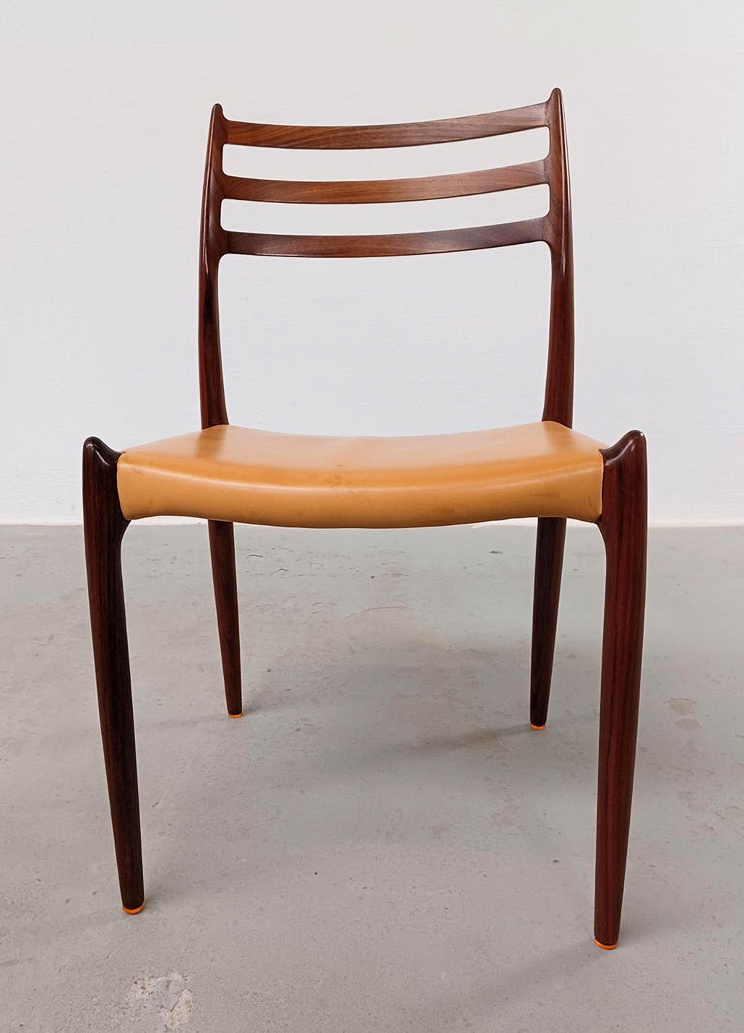 Scandinavian Modern Six Danish N. O. Moller Rosewood Dining Chairs For Sale