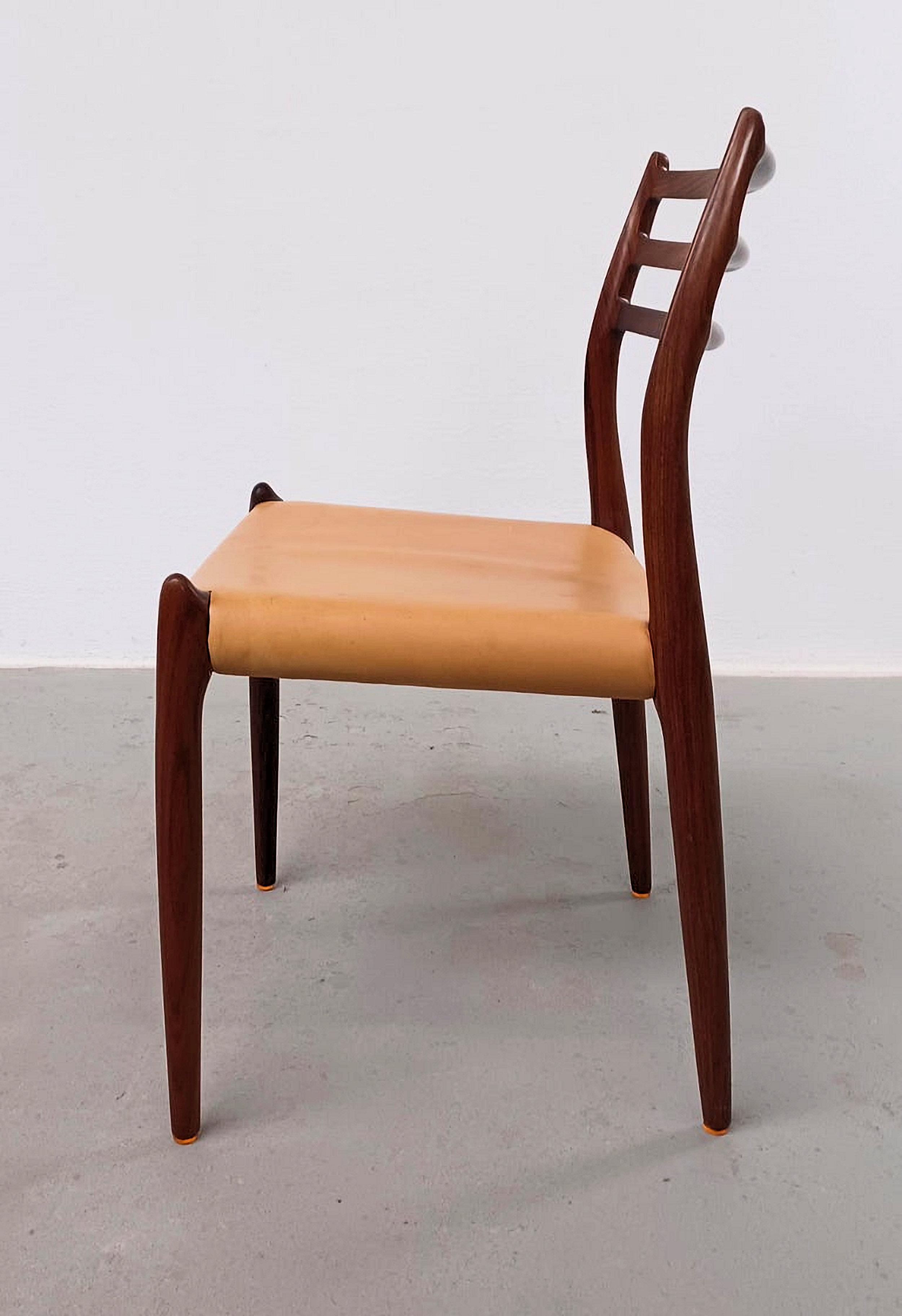 Mid-20th Century Six Danish N. O. Moller Rosewood Dining Chairs For Sale