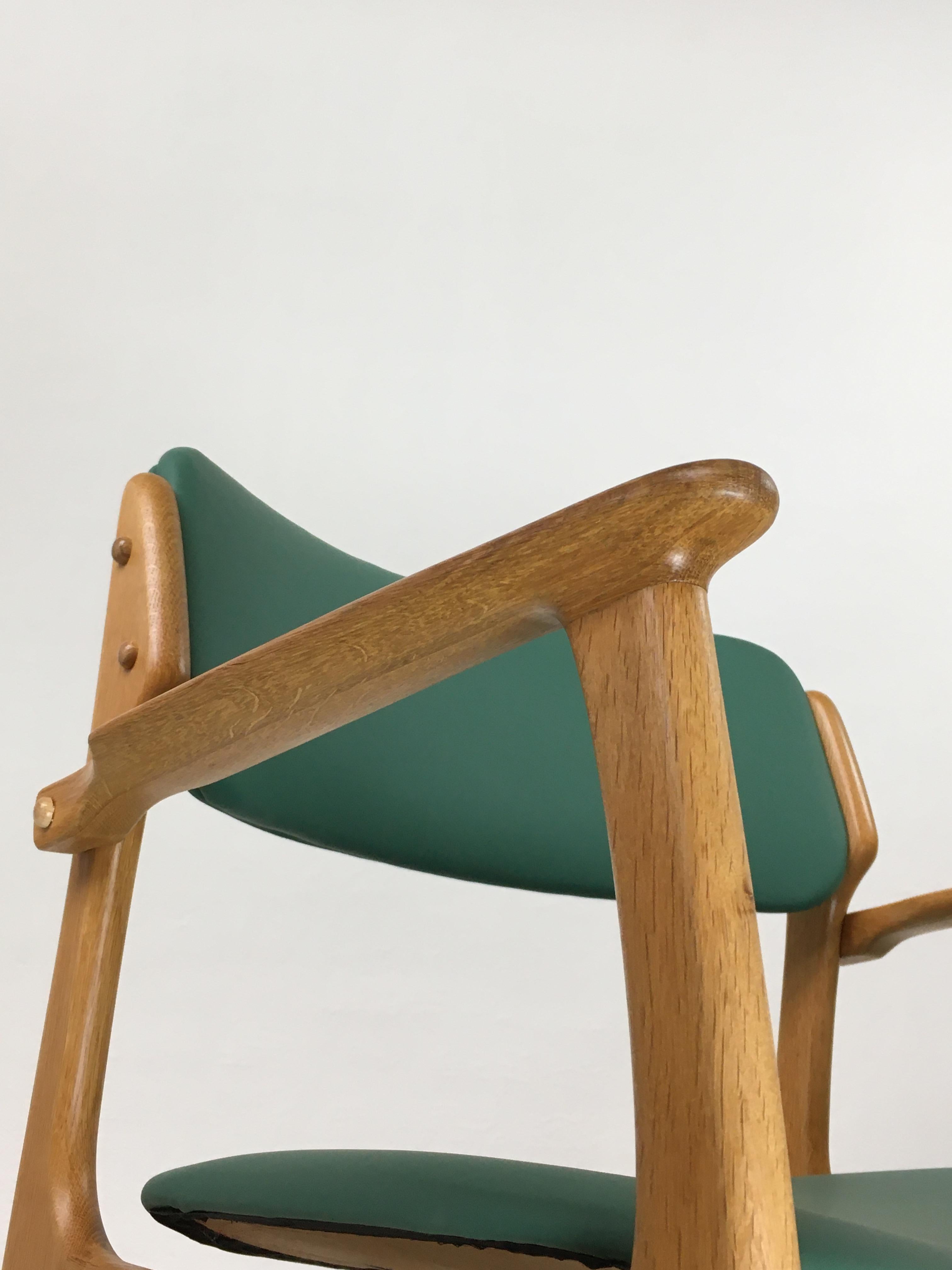 1960's Six Fully Restored Danish Erik Buch Oak Dining Chairs Custom Upholstery For Sale 5