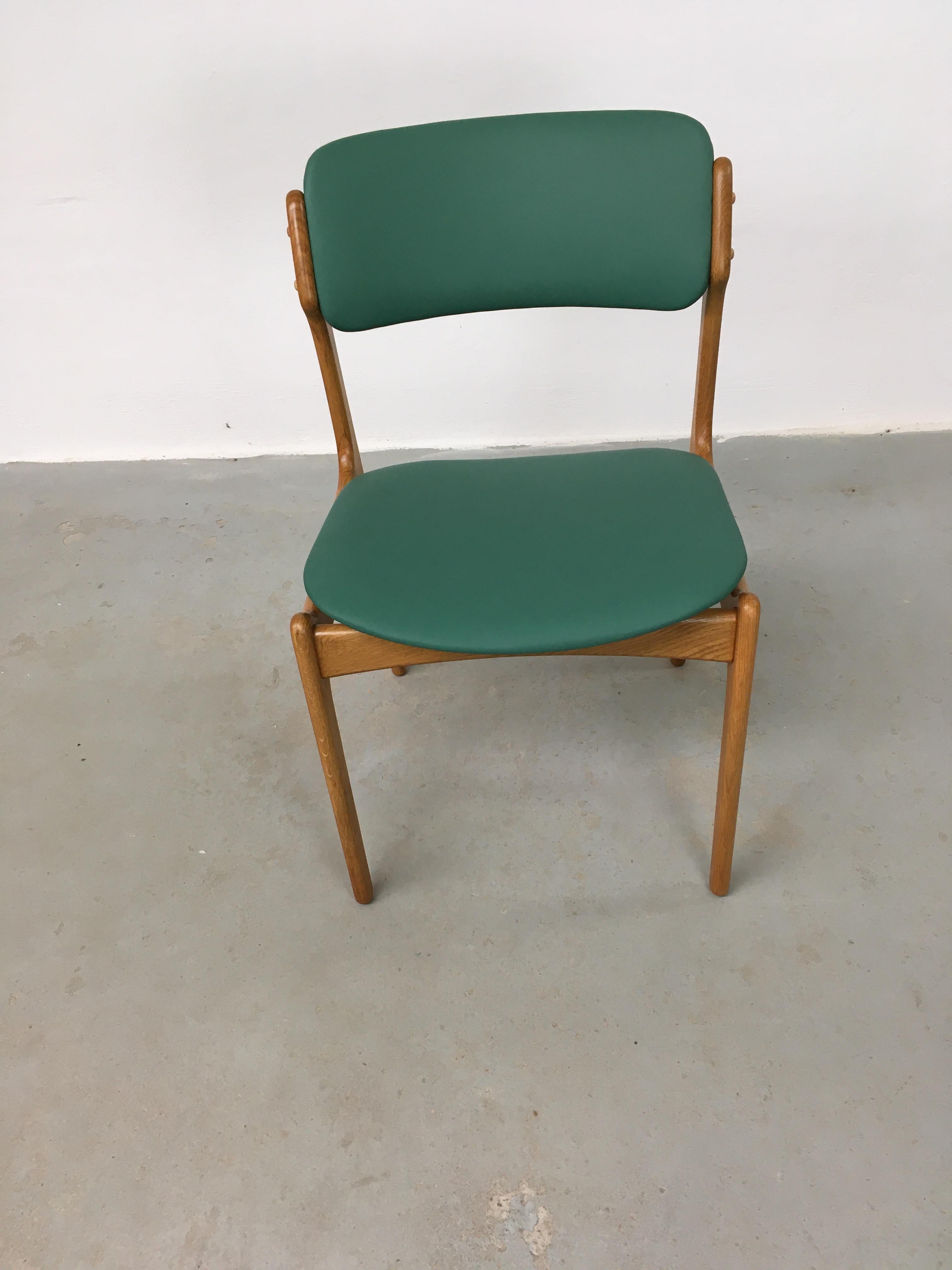 1960's Six Fully Restored Danish Erik Buch Oak Dining Chairs Custom Upholstery For Sale 6