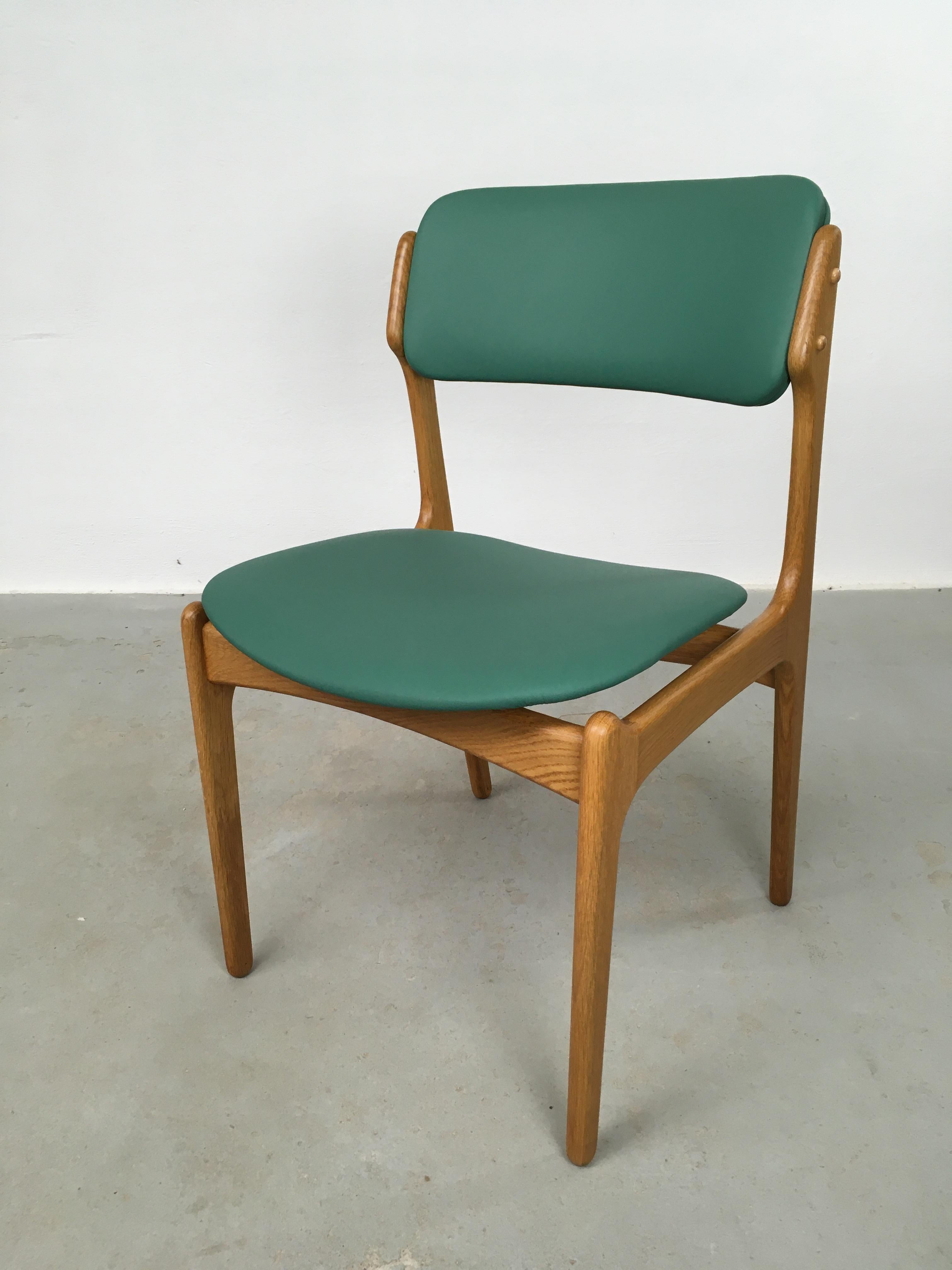 1960's Six Fully Restored Danish Erik Buch Oak Dining Chairs Custom Upholstery For Sale 7