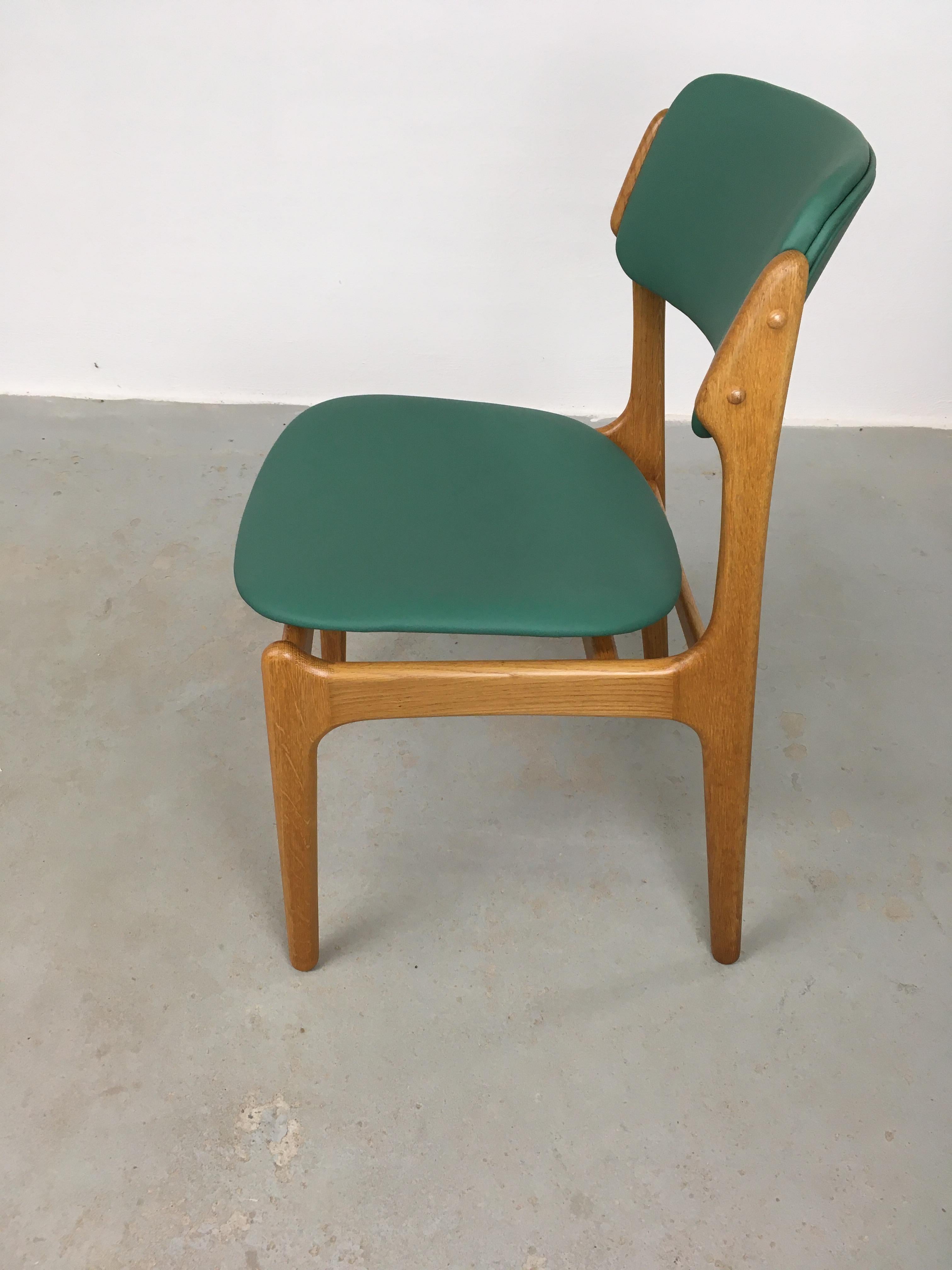 1960's Six Fully Restored Danish Erik Buch Oak Dining Chairs Custom Upholstery For Sale 8