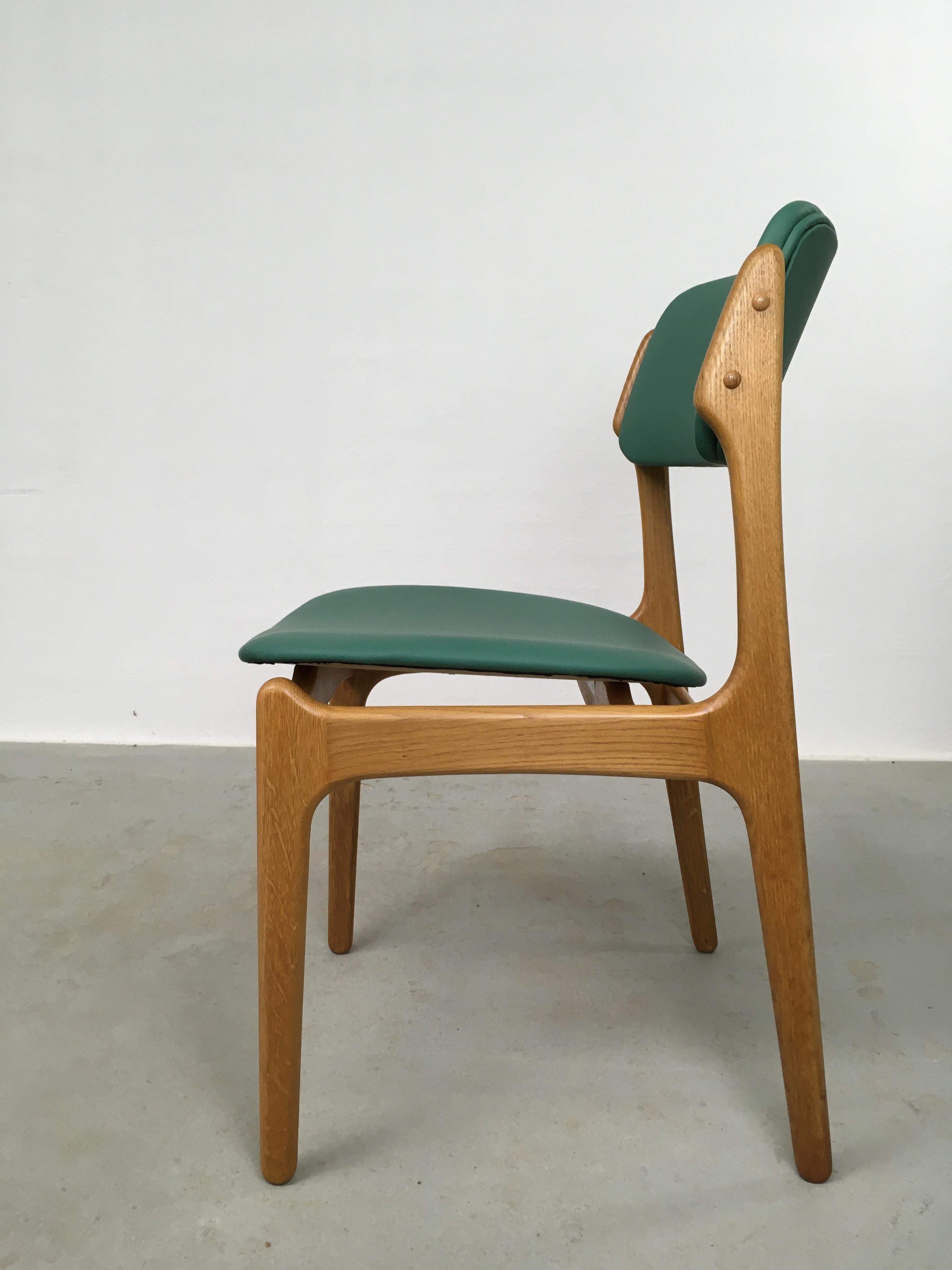 1960's Six Fully Restored Danish Erik Buch Oak Dining Chairs Custom Upholstery For Sale 9