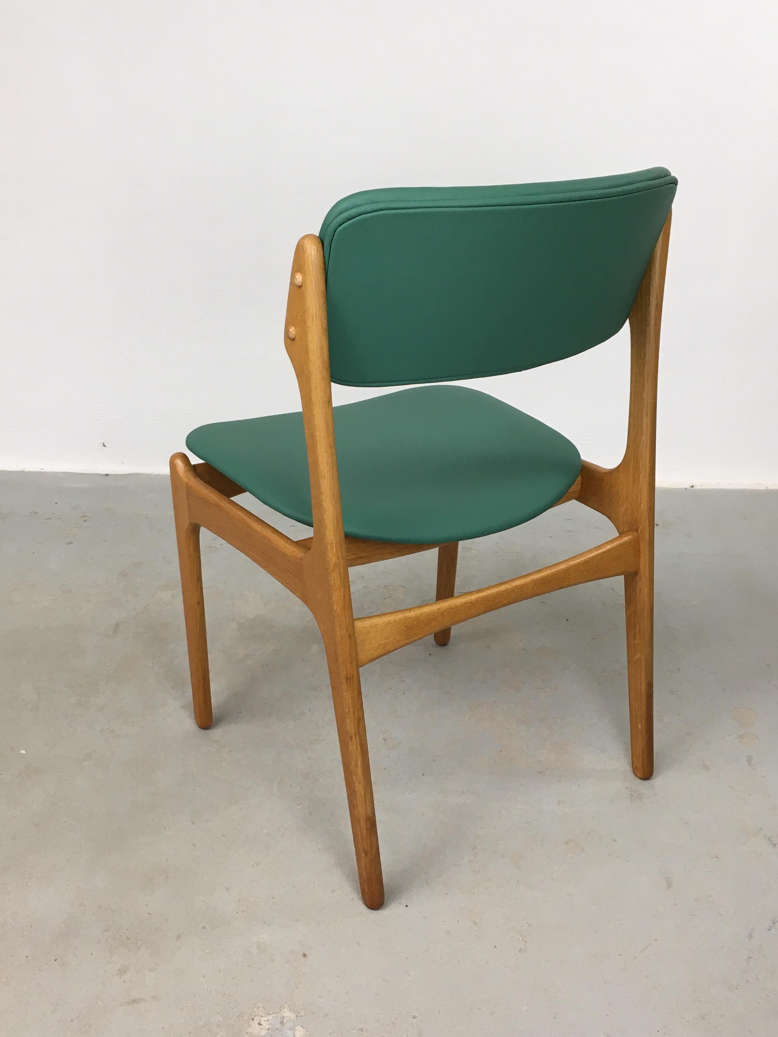 1960's Six Fully Restored Danish Erik Buch Oak Dining Chairs Custom Upholstery For Sale 10