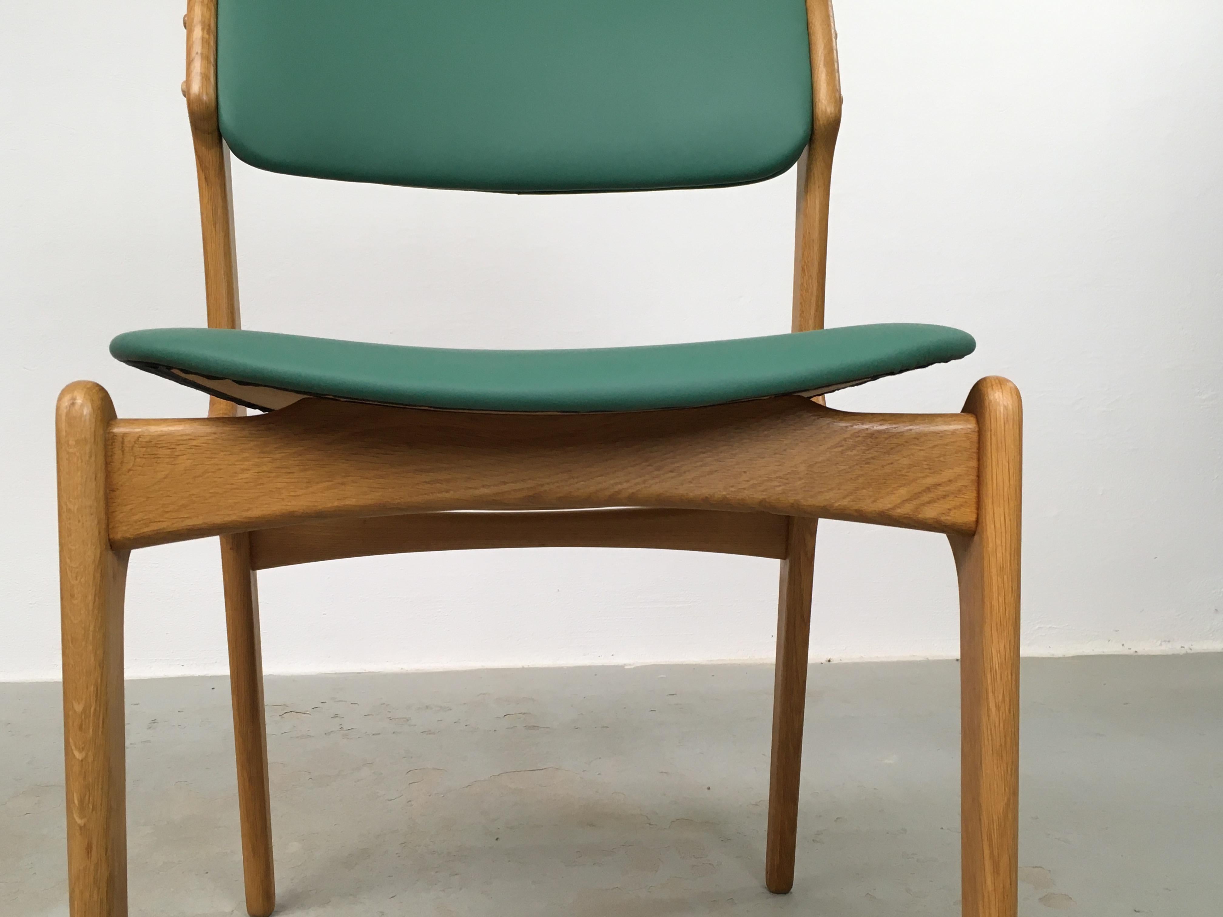 1960's Six Fully Restored Danish Erik Buch Oak Dining Chairs Custom Upholstery For Sale 14