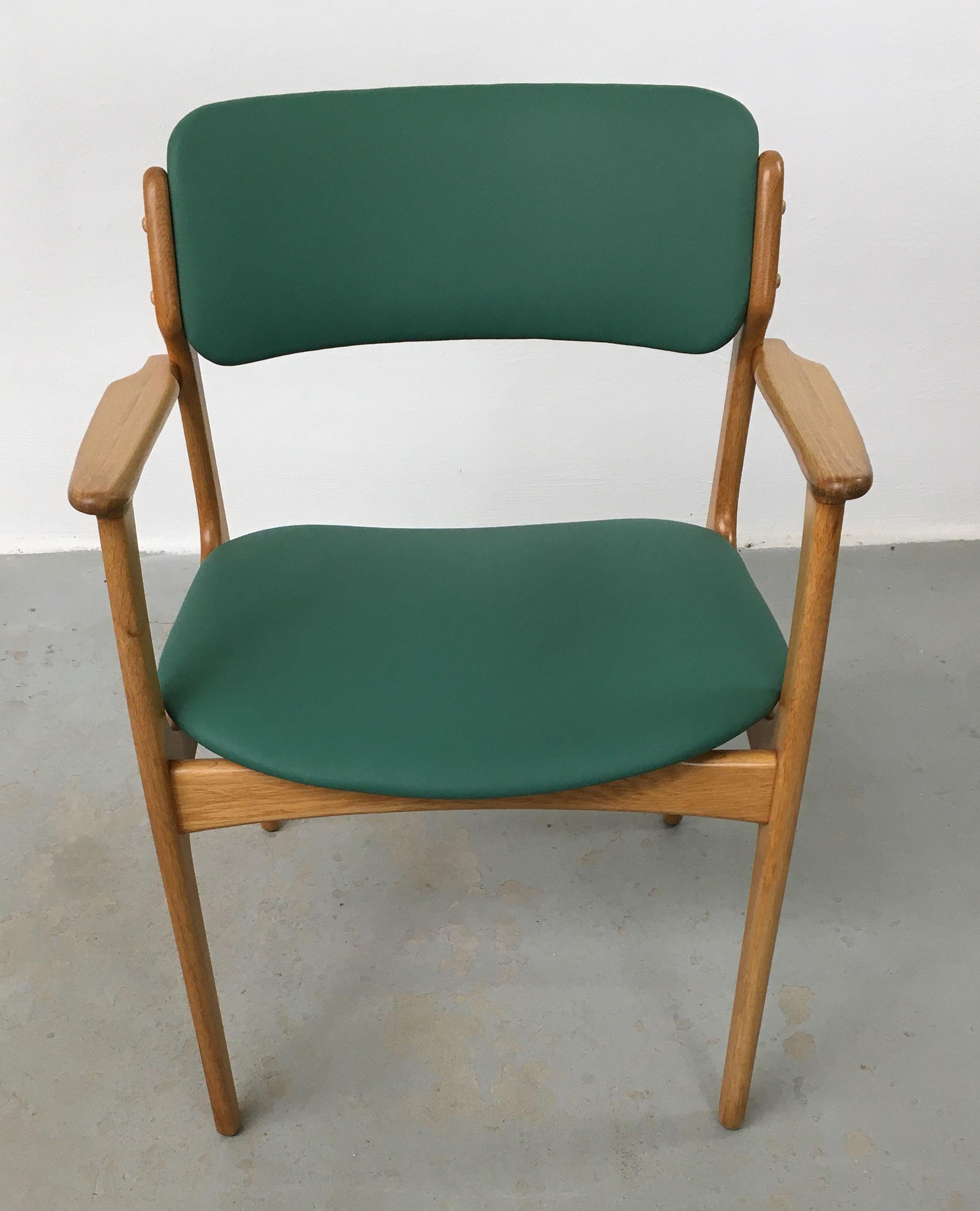 Scandinavian Modern 1960's Six Fully Restored Danish Erik Buch Oak Dining Chairs Custom Upholstery For Sale