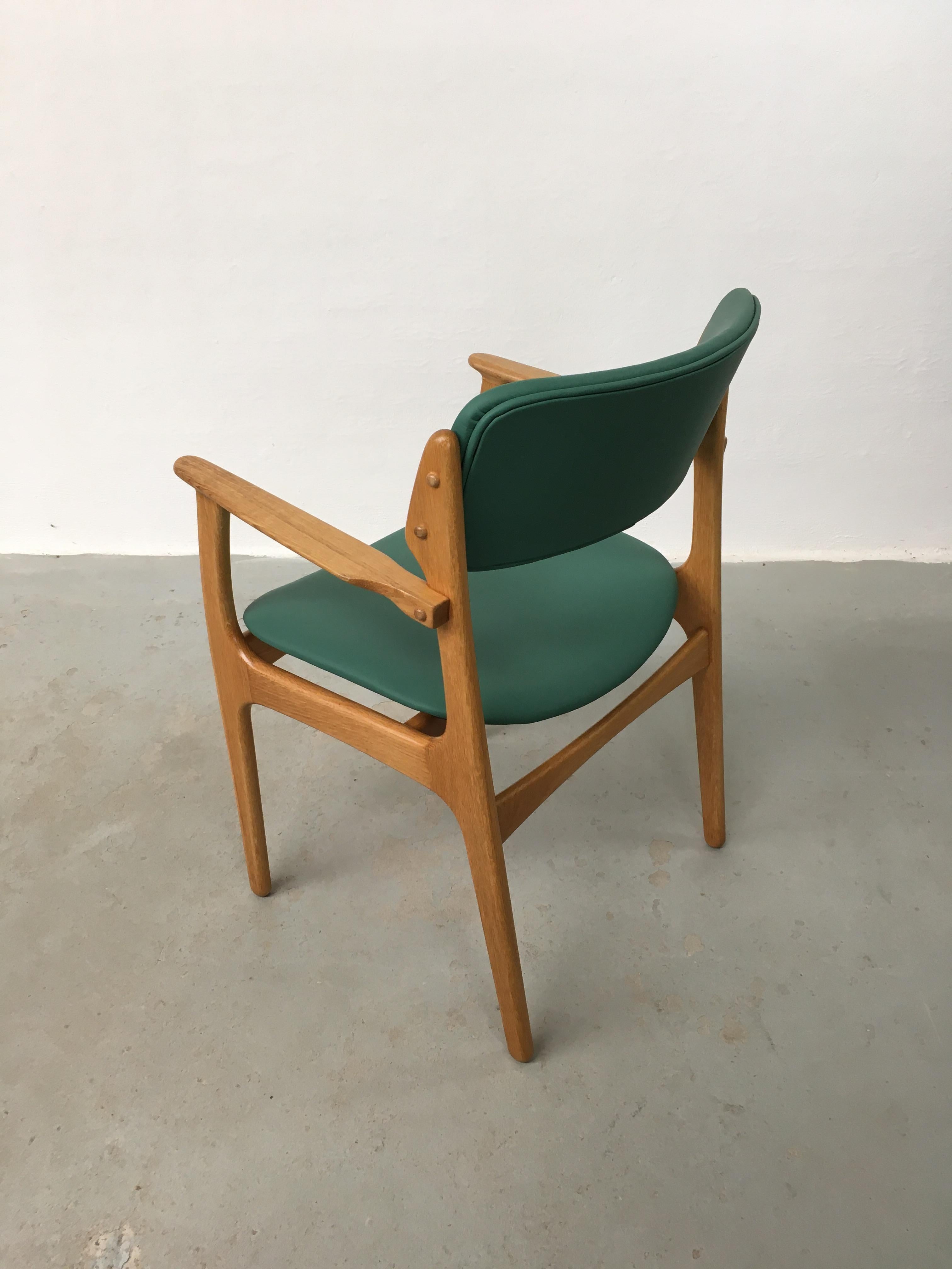 1960's Six Fully Restored Danish Erik Buch Oak Dining Chairs Custom Upholstery For Sale 1