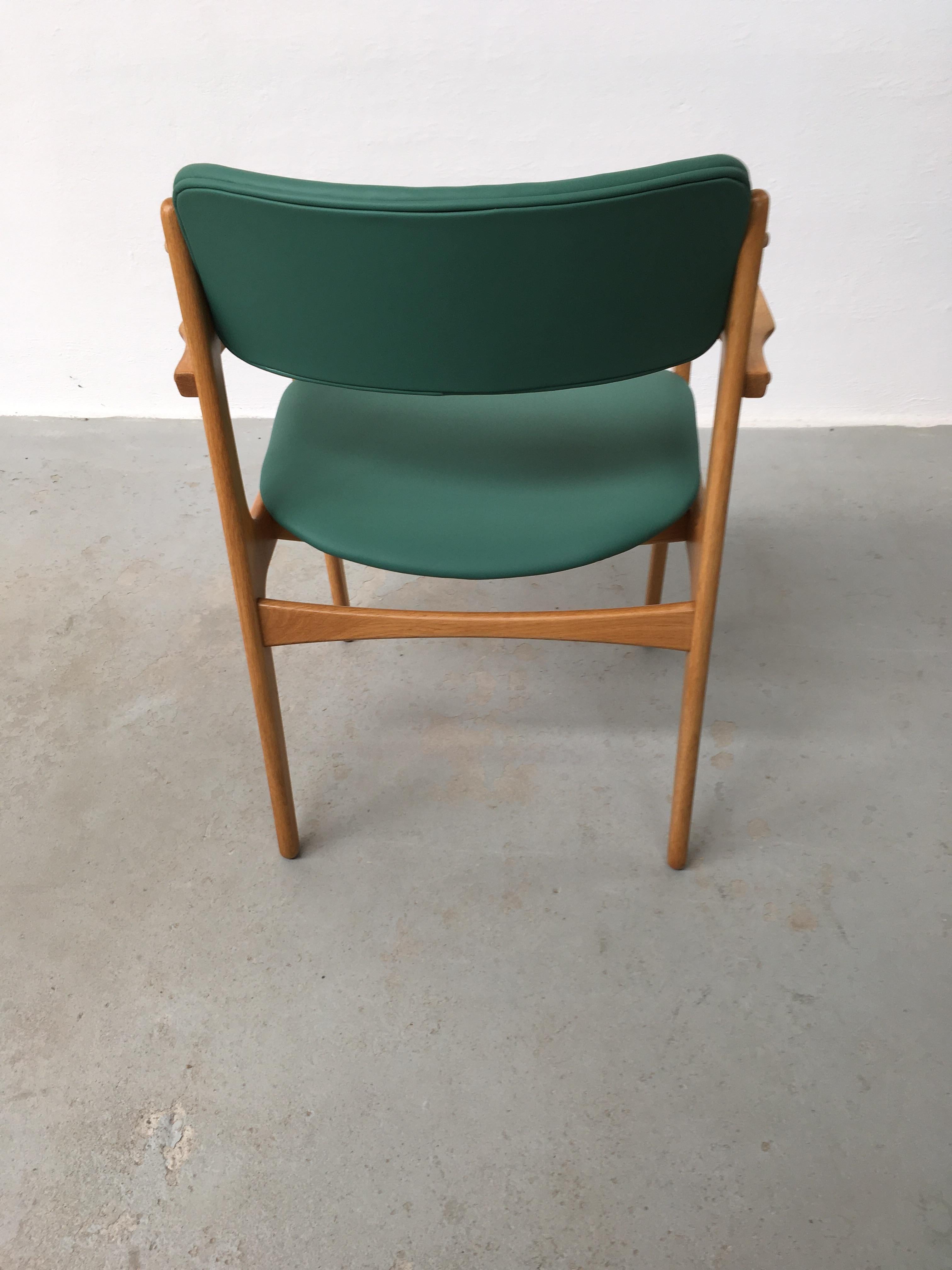 1960's Six Fully Restored Danish Erik Buch Oak Dining Chairs Custom Upholstery For Sale 2