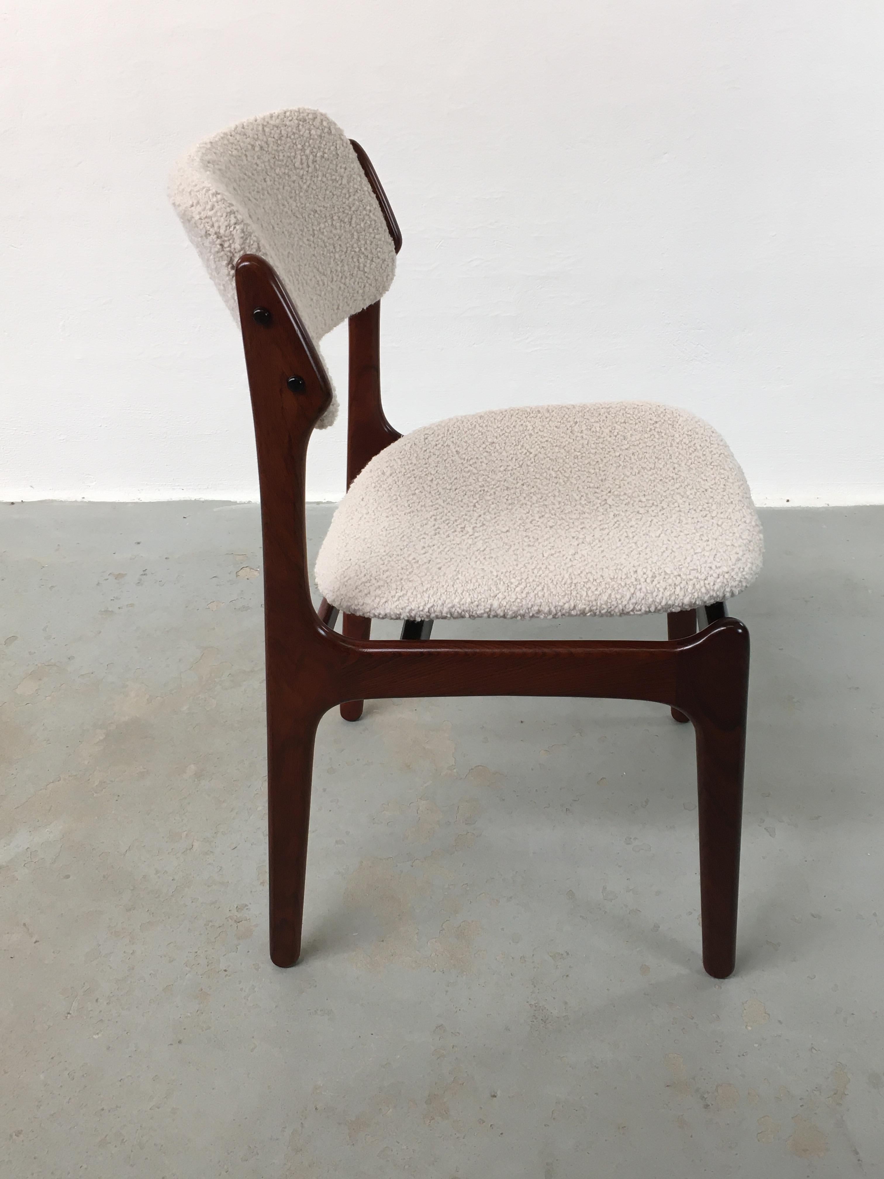 Scandinavian Modern Six Fully Restored Erik Buch Rosewood Dining Chairs, Custom Reupholstery For Sale
