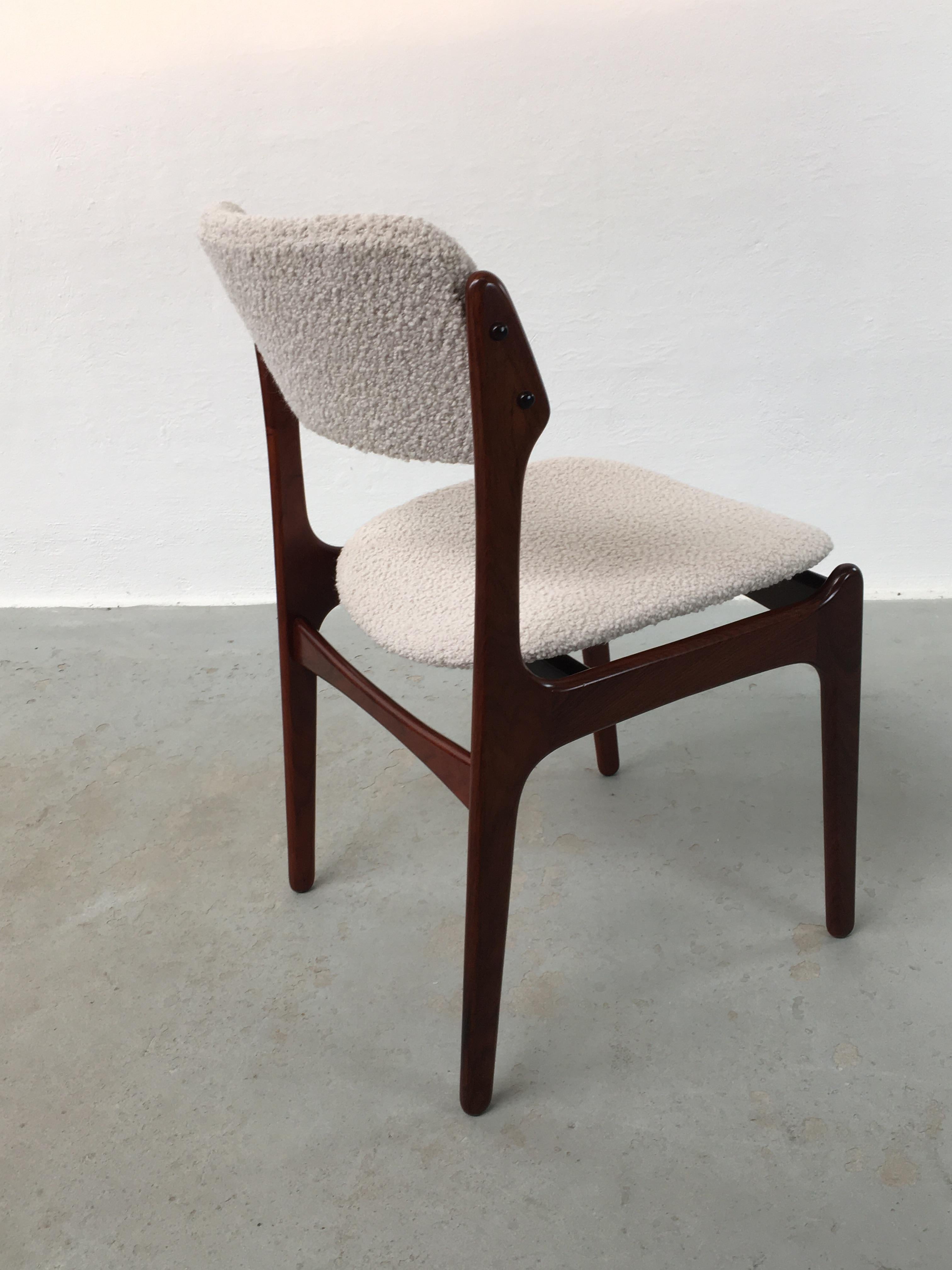 Danish Six Fully Restored Erik Buch Rosewood Dining Chairs, Custom Reupholstery For Sale