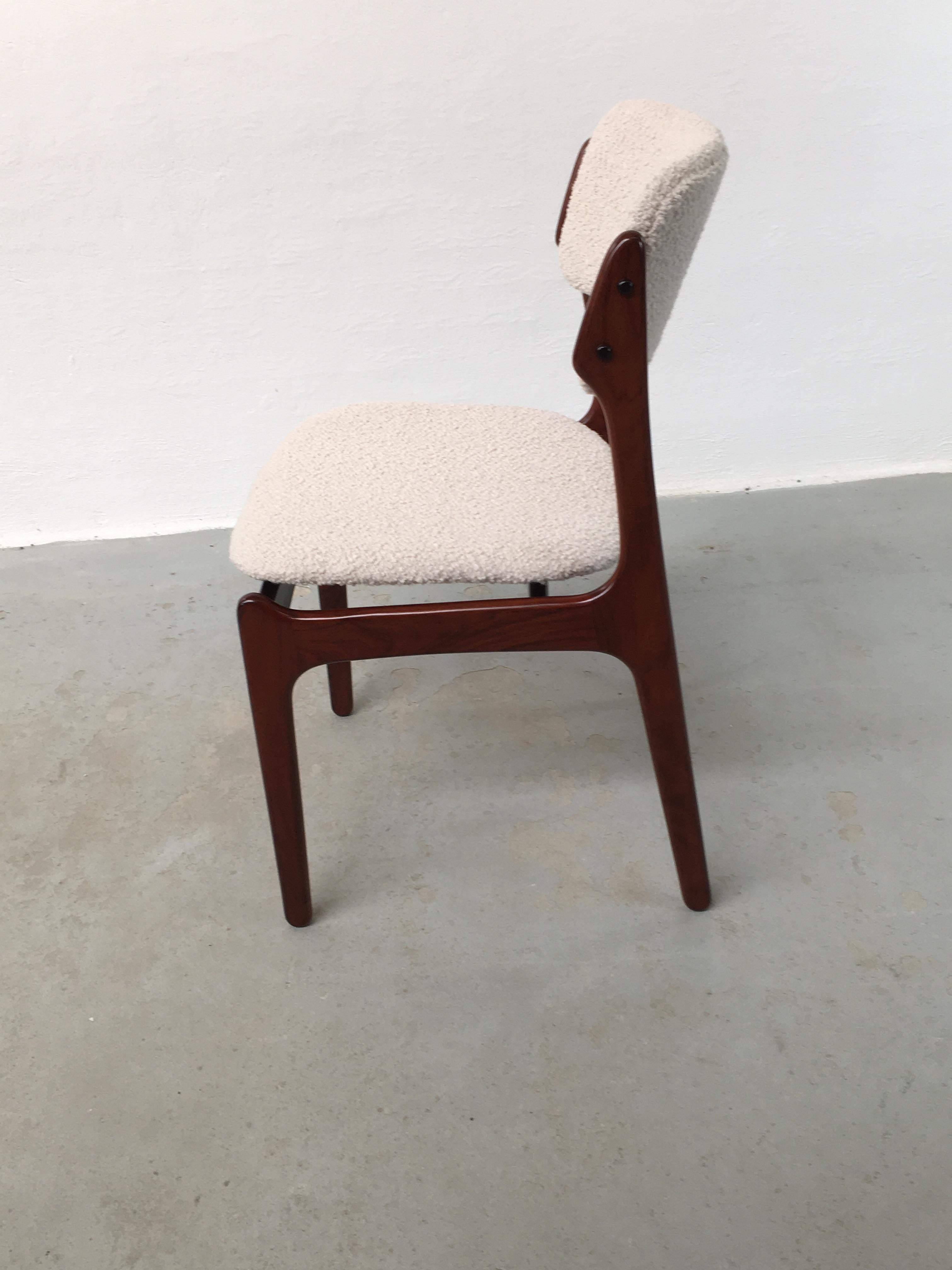 Six Fully Restored Erik Buch Rosewood Dining Chairs, Custom Reupholstery For Sale 1