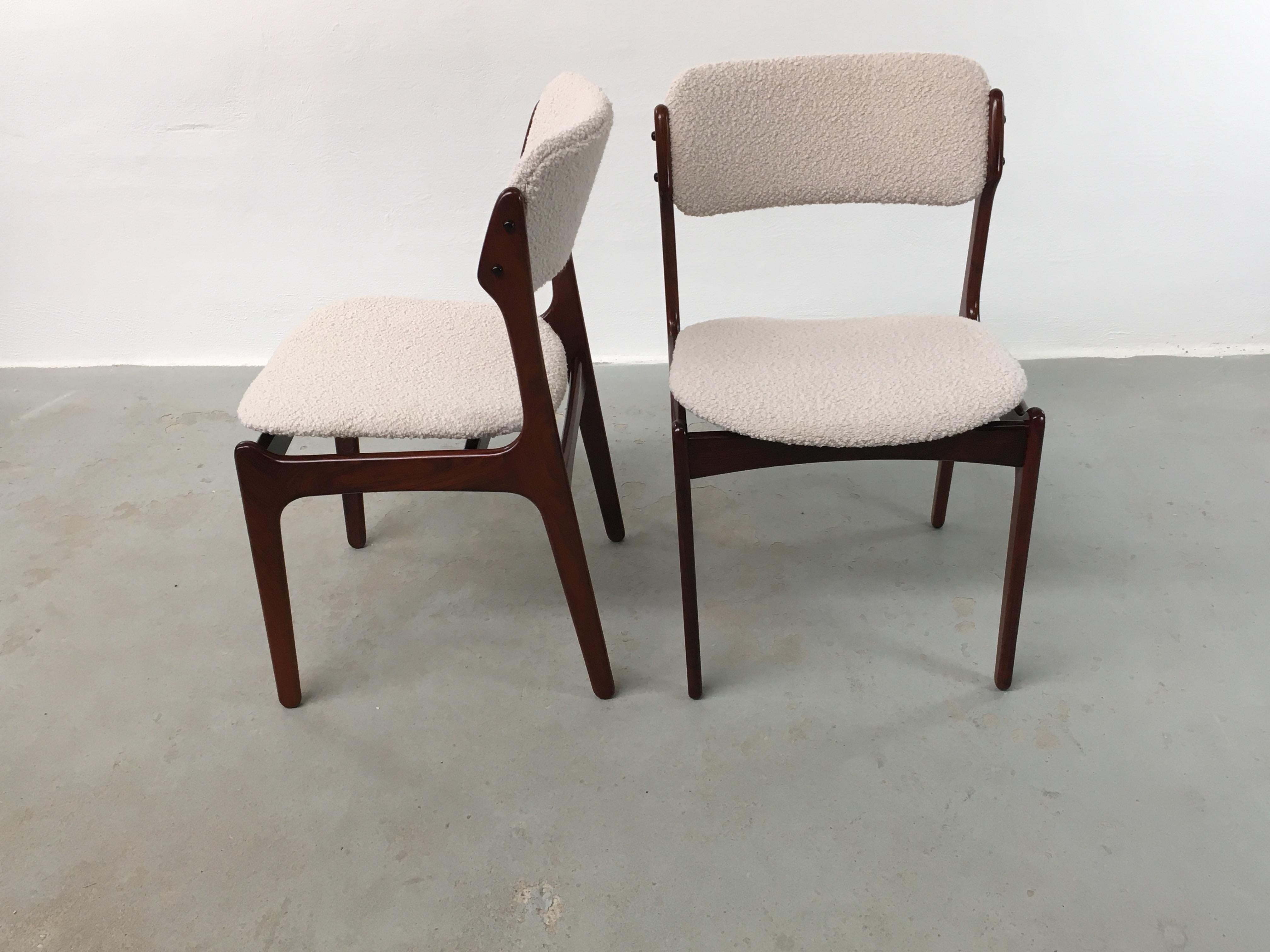 Six Fully Restored Erik Buch Rosewood Dining Chairs, Custom Reupholstery For Sale 3