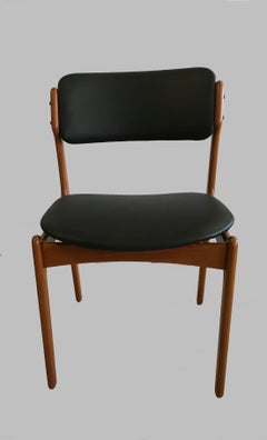 Six Fully Restored Erik Buch Teak Dining Chairs, Reupholstered in Black Leather