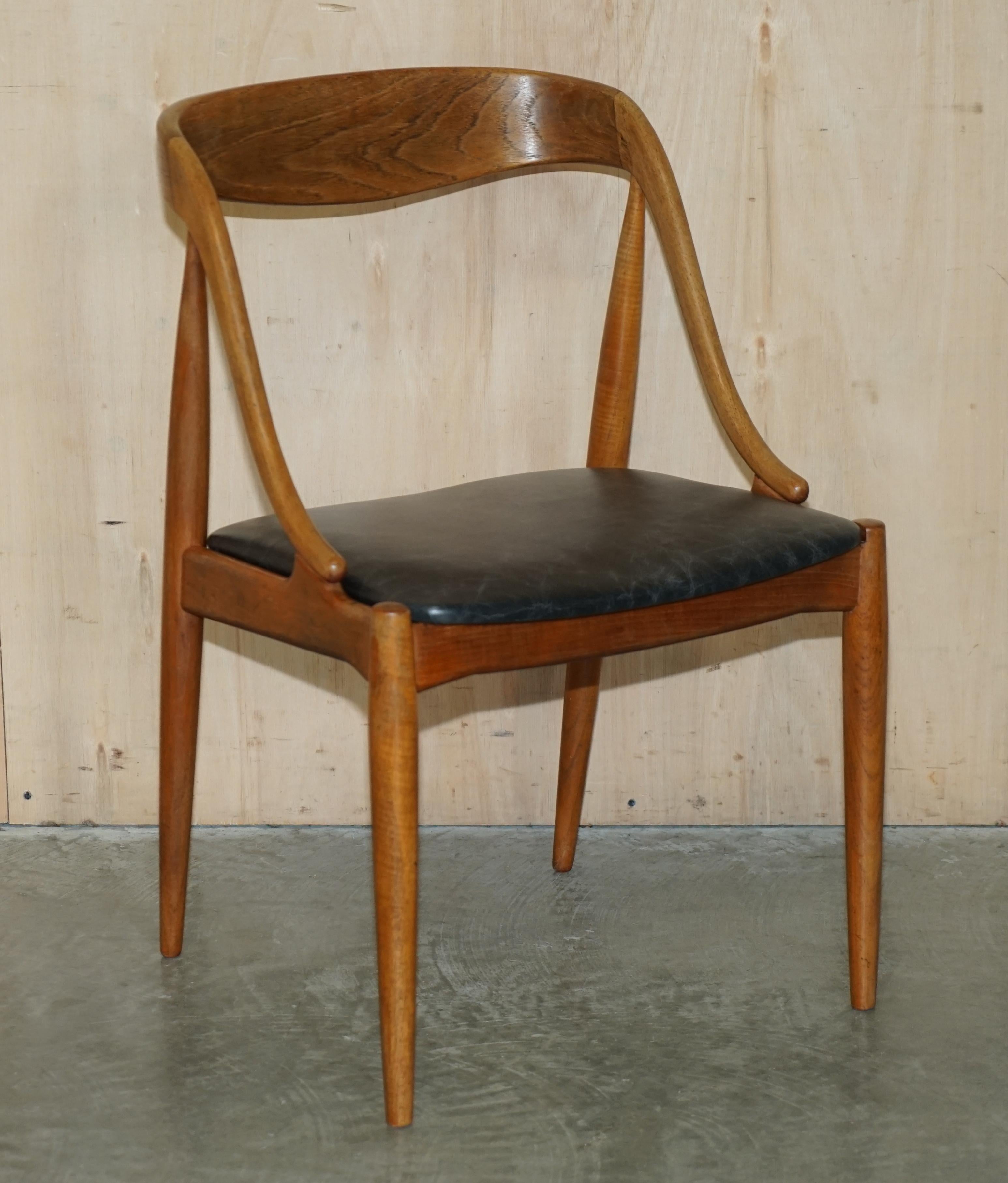 Mid-Century Modern Six Fully Restored Johannes Andersen Model 16 Uldum Dining Chairs Black Leather For Sale