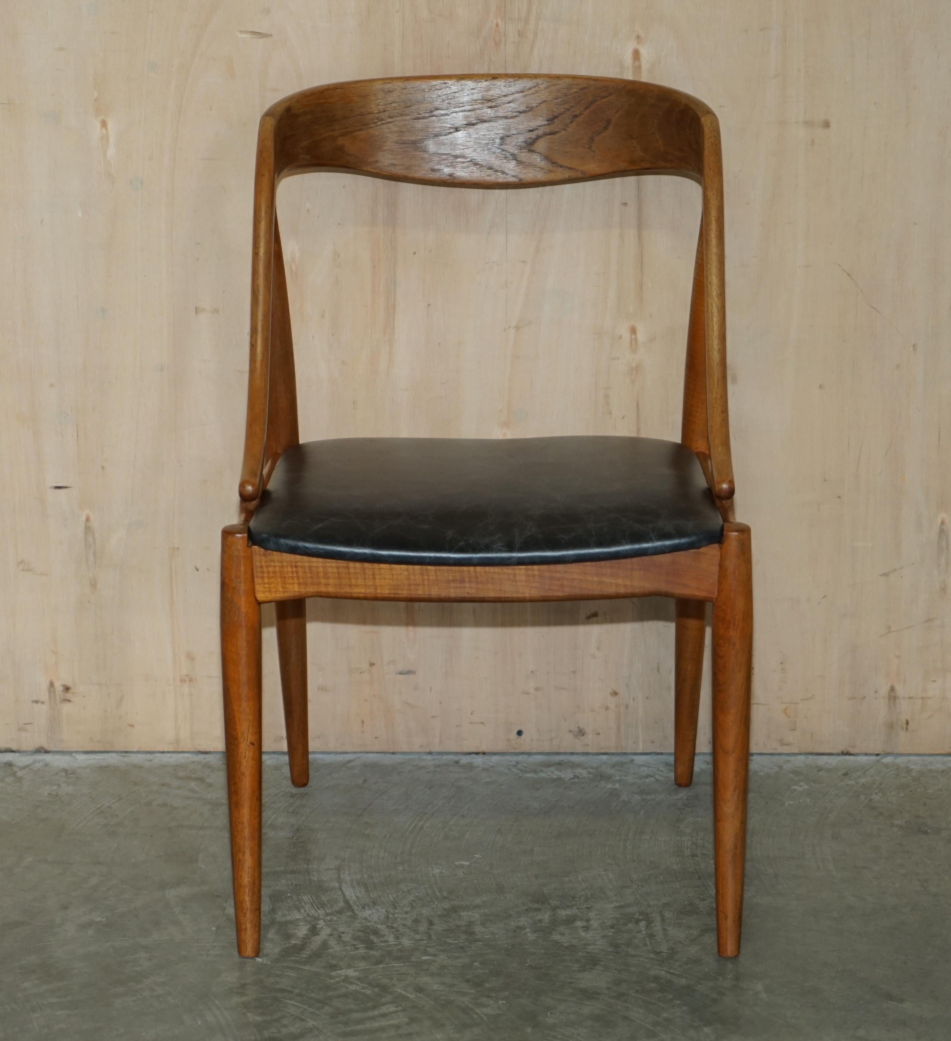 Danish Six Fully Restored Johannes Andersen Model 16 Uldum Dining Chairs Black Leather For Sale