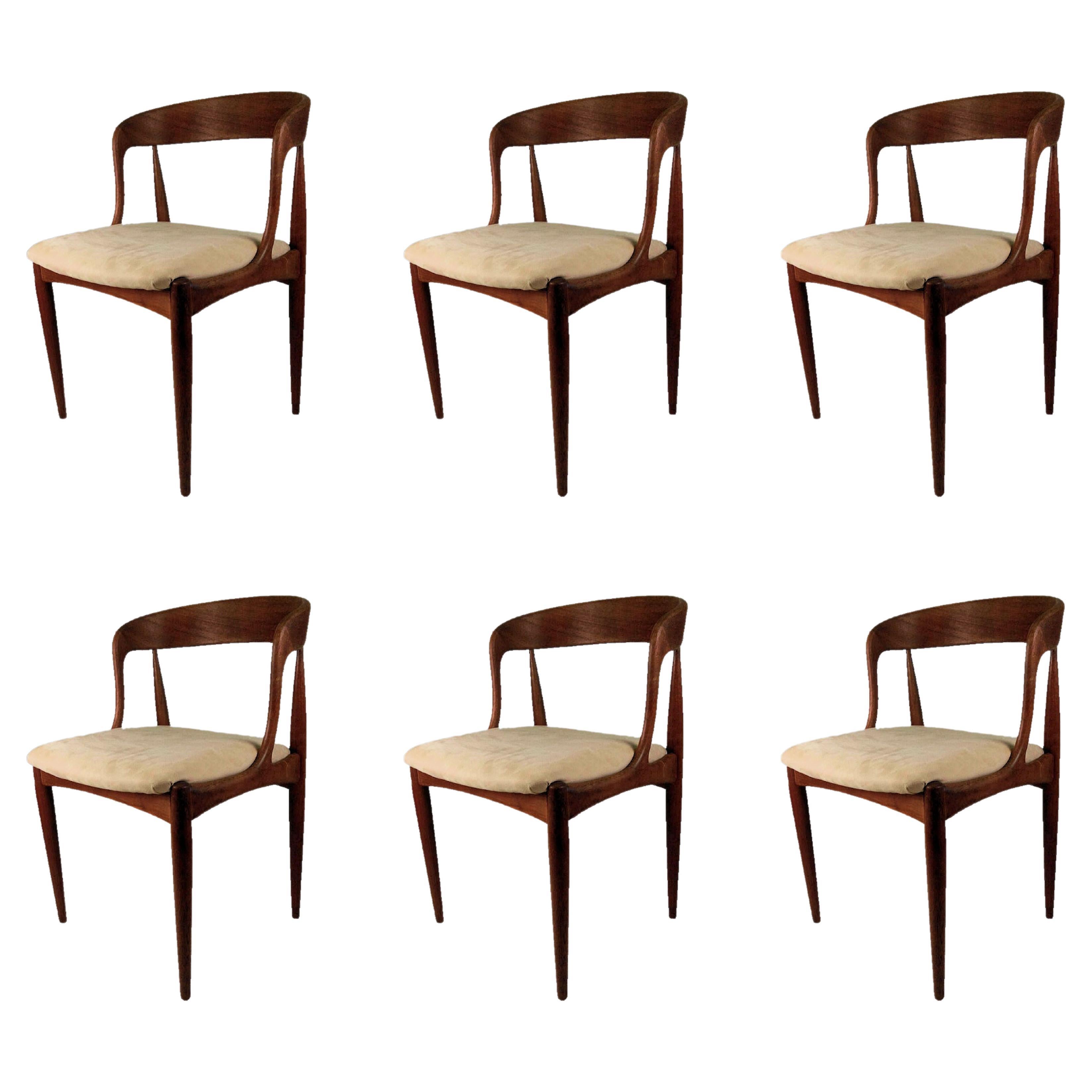 Six Fully Restored Johannes Andersen Teak Dining Chairs inc. Custom Reupholstery