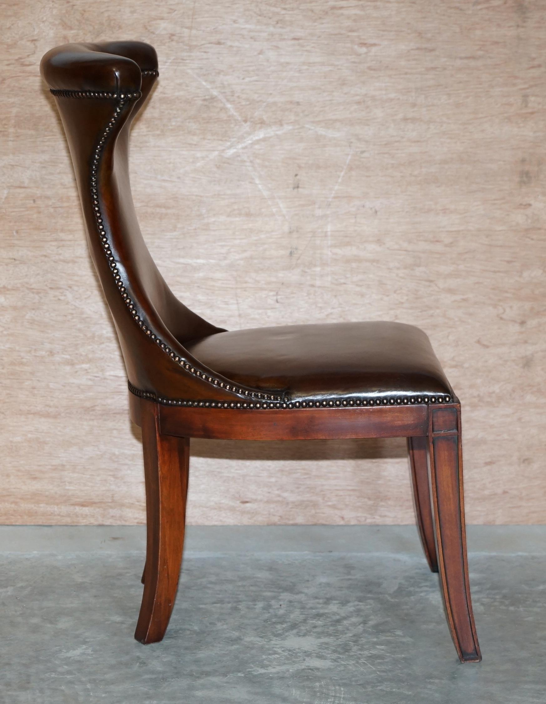 Six Fully Restored Ralph Lauren Cigar Brown Leather Dining Chairs 8